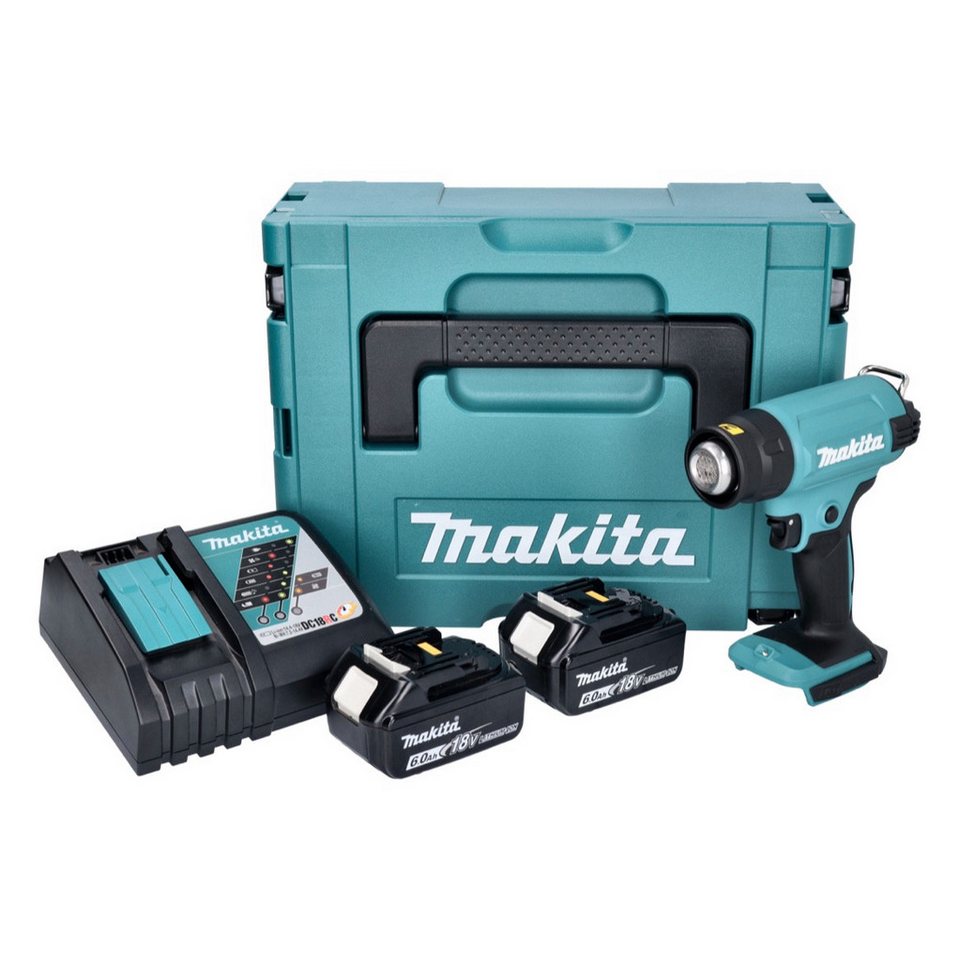 Thumbnail - Makita Heißluftgebläse DHG 180 RGJ Akku Heißluftgebläse 18 V 550 °C + 2x Akku 6,0 Ah + Ladeg