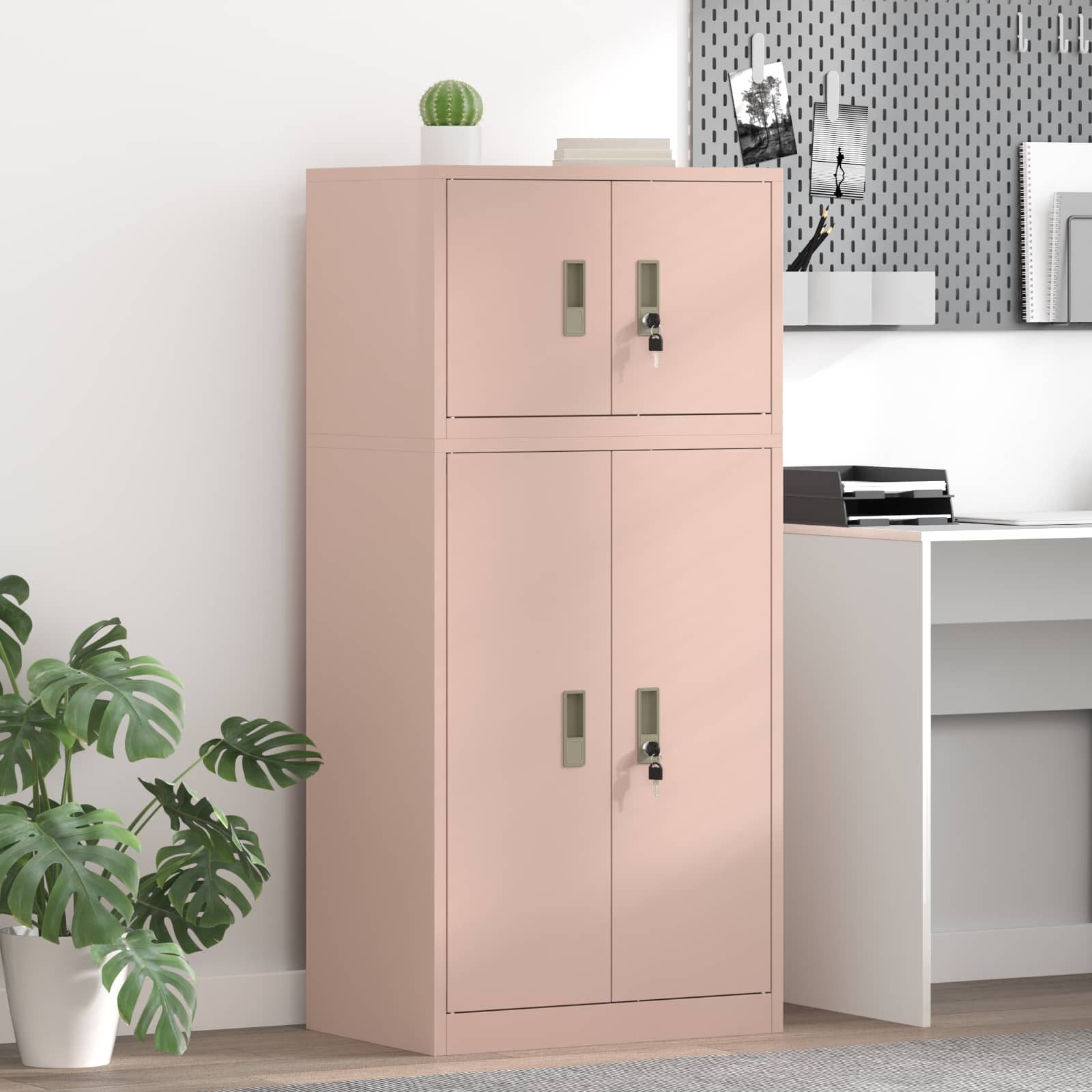 furnicato Spind Aktenschrank 60 x 40 x 130 cm Rosa (1-St) Abschließbares Büroregal mit Nockenschlössern für den Innenbereich