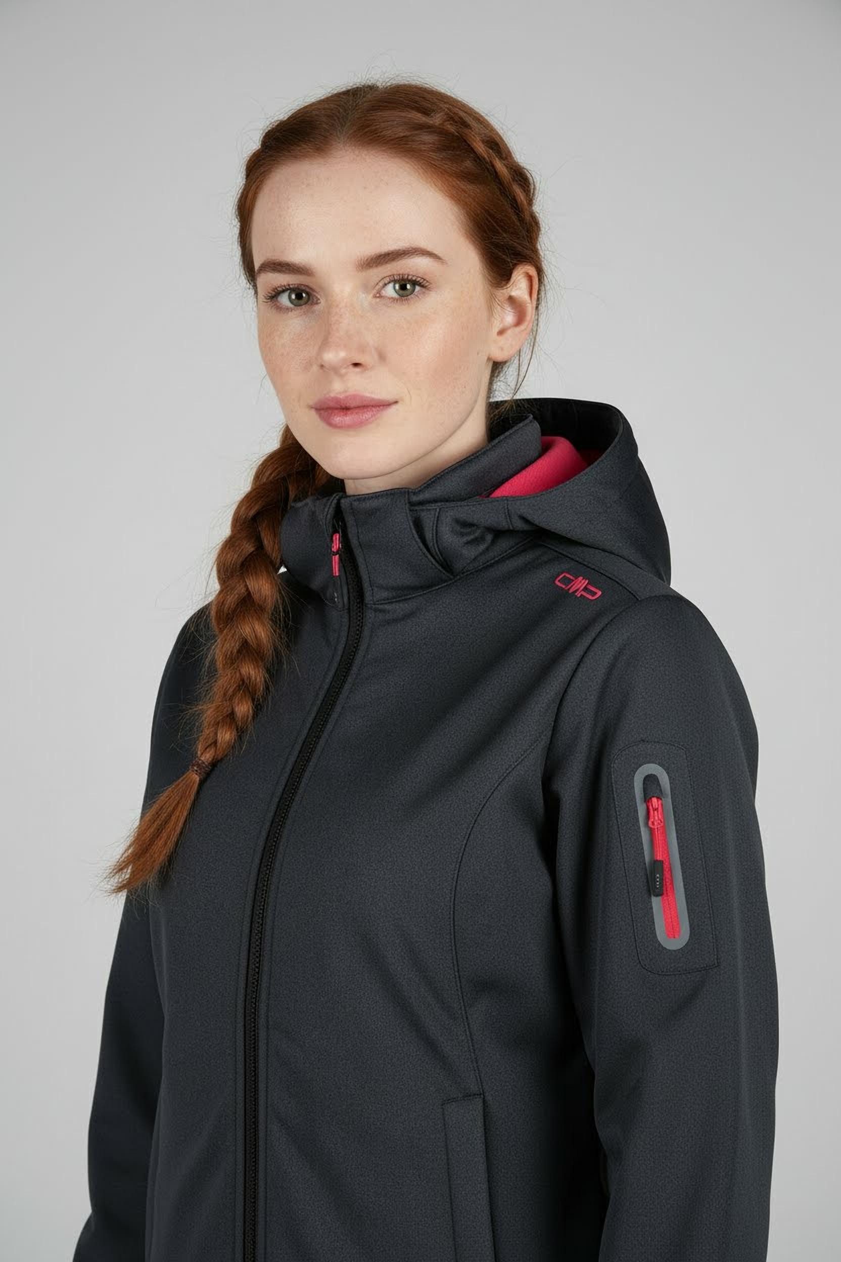 CMP Softshelljacke WOMAN JACKET ZIP HOOD mit Kinnschutz, atmungsaktiv, wasserdicht