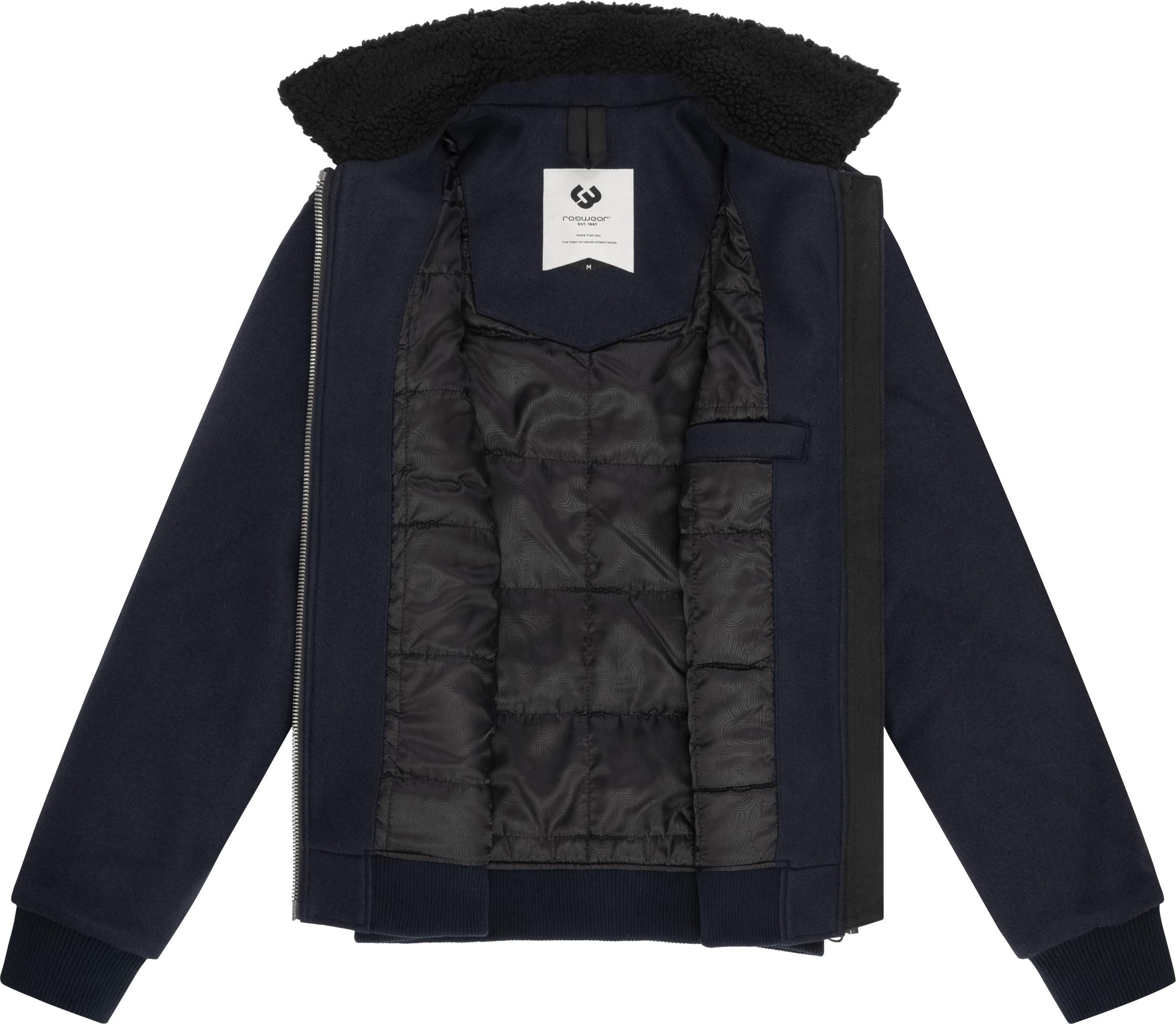 Ragwear Outdoorjacke Sivval Felt lässige Herren Jacke in Woll-Optik mit Teddyplüsch-Kragen