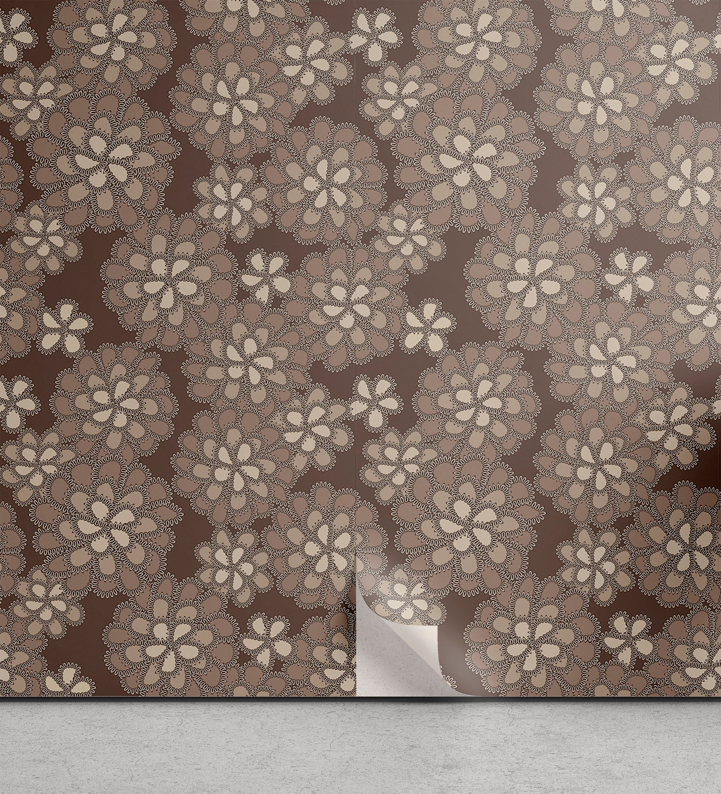 Abakuhaus Vinyltapete selbstklebendes Wohnzimmer Küchenakzent, Beige Floral-Spitze-Muster Retro