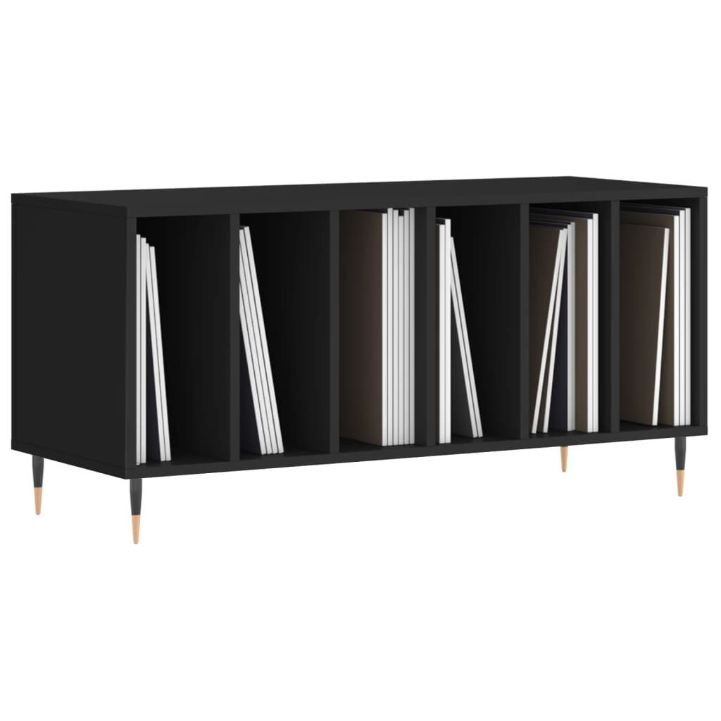 furnicato Media-Regal Schallplattenschrank 100x38x48 cm Schwarz aus Holzwerkstoff und Eisen, 1-tlg., LP-Regal mit Ablagefläche für Plattenspieler und stabilen Beinen