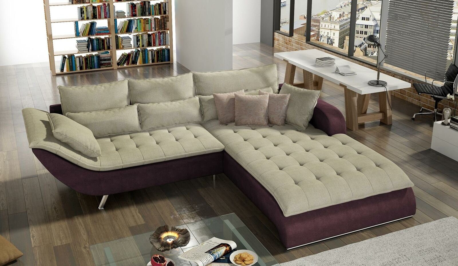 JVmoebel Ecksofa Wohnlandschaft Made Polster, Grau/Lila in Sofa Ecksofa Couch Europe Wohnzimmer