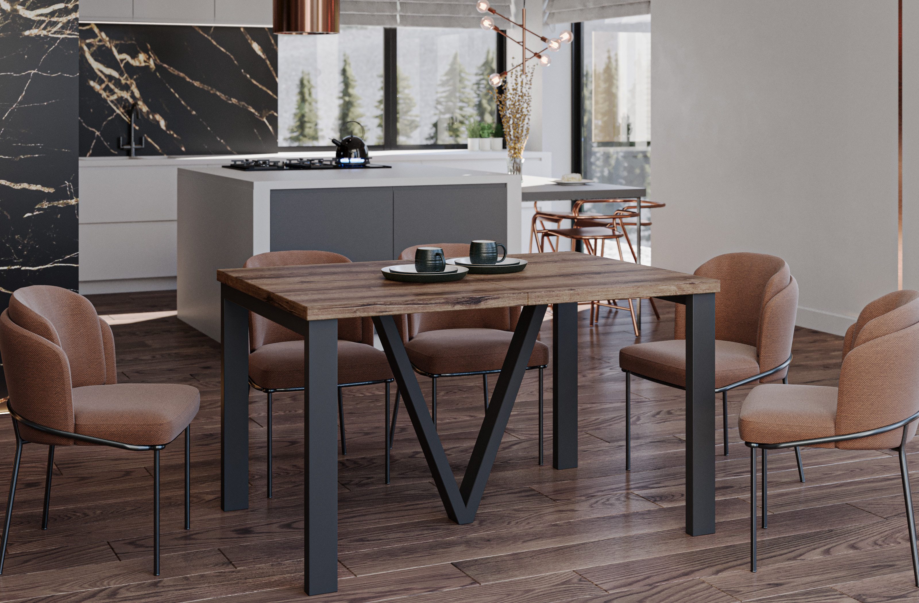 Endo-Moebel Esstisch Titan XXL 130-405 cm, Metallgestell, ausziehbar, 400cm günstig online kaufen