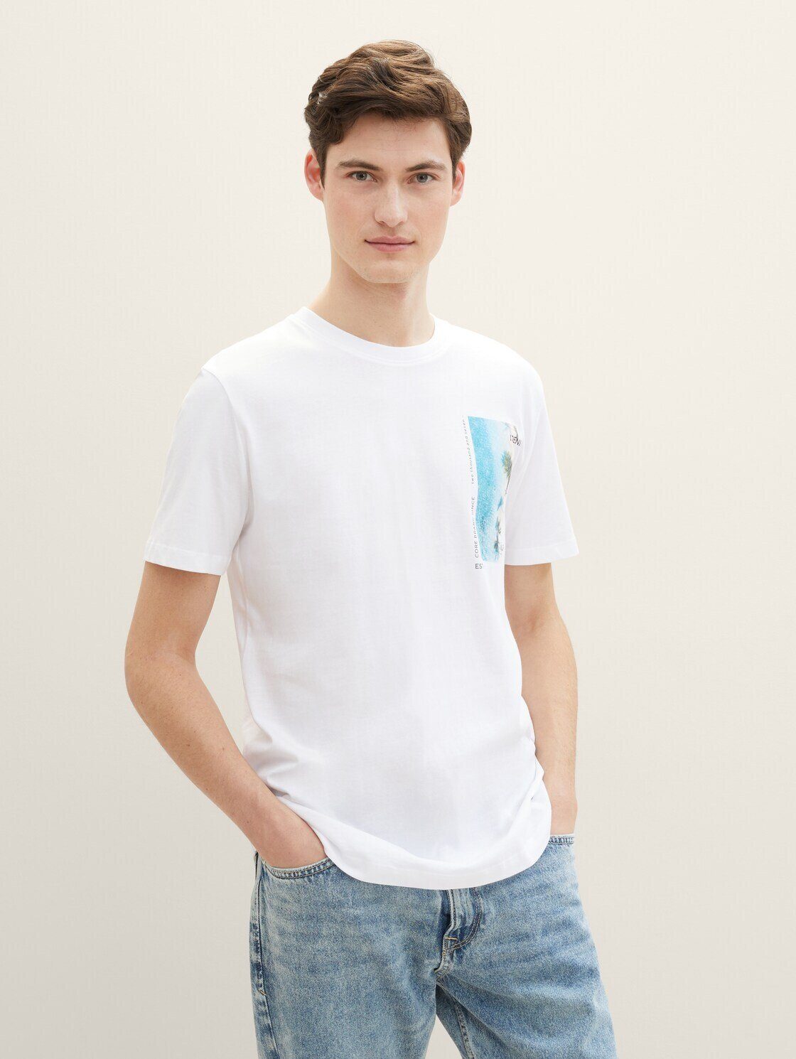 TOM TAILOR White Bio-Baumwolle Denim T-Shirt mit T-Shirt