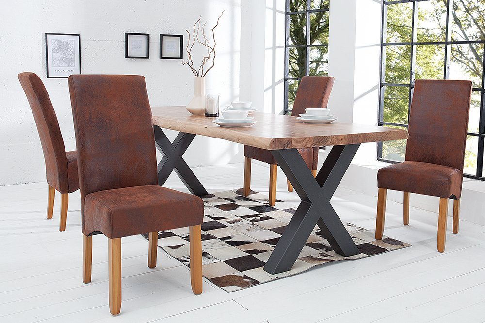 riess-ambiente Polsterstuhl CASA vintage braun/natur - Microfaser-Bezug, Massivholzbeine aus Pinie (Set, 1 St), bequeme Polsterung & hohe Lehne - ideal für Deinen Chesterfield-Look