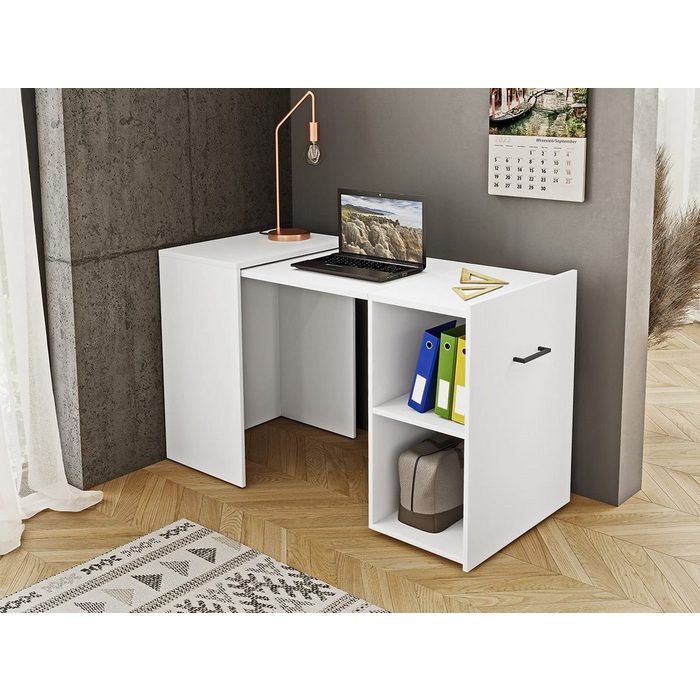 Mirjan24 Schreibtisch Smart 03 (mit versteckter ausziebarer Arbeitsplatt) mit Regalen Antirutschfüße