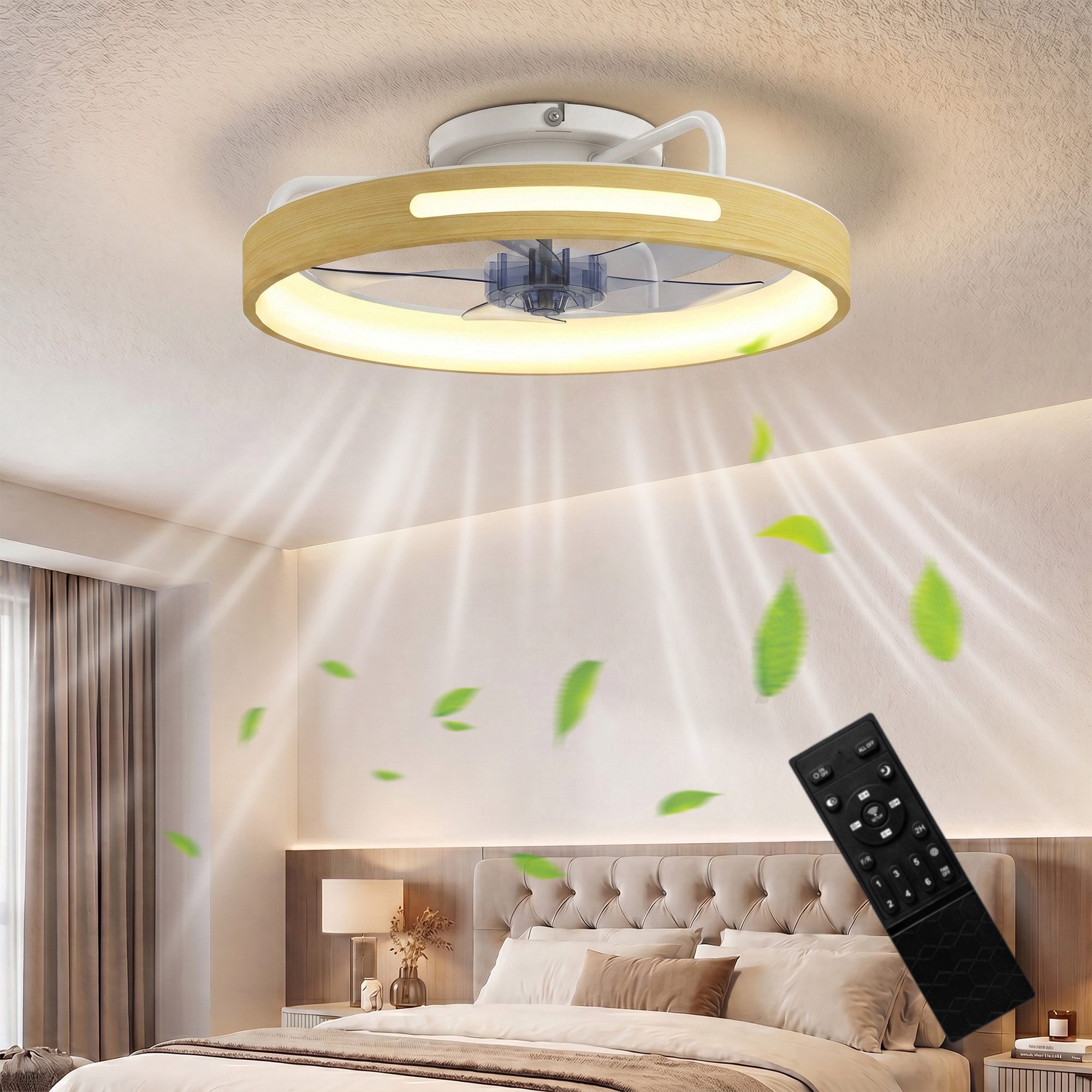 HOMCOM Deckenventilator Deckenleuchte mit Ventilator, 6 Geschwindigkeiten, mit Fernbedienung, 6 Geschwindigkeiten, 3 Farbtemperaturen