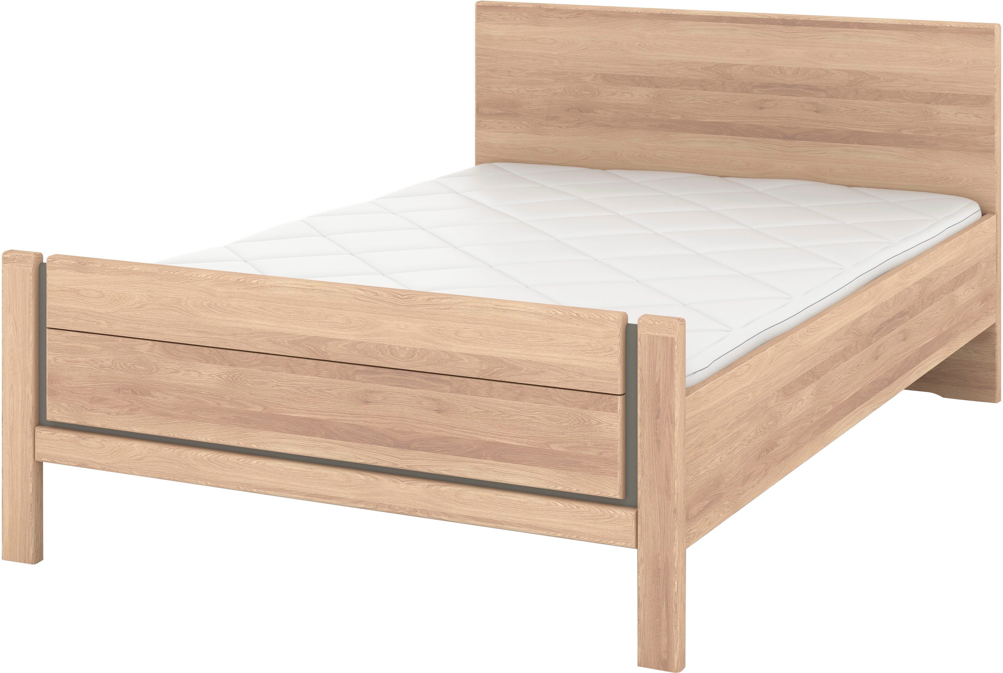 Musterring Holzbett Sorrent, Bettgestell, Bettrahmen, teilmassiv Eiche (MADE IN GERMANY), Eiche teilmassiv, Liegehöhenverstellung, Stollenfußteil