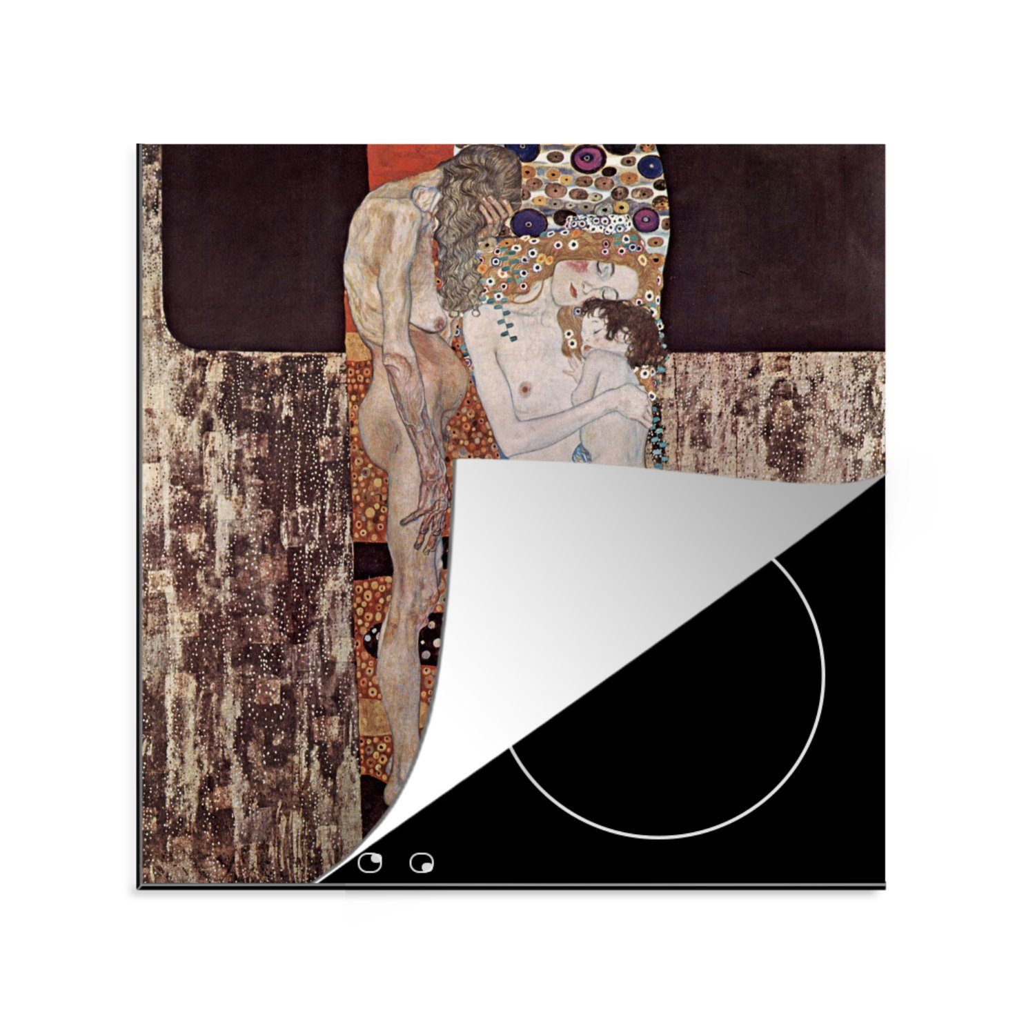MuchoWow Herdblende-/Abdeckplatte Die drei küche für Gustav 78x78 Ceranfeldabdeckung, Vinyl, (1 Leben im cm, Arbeitsplatte tlg), Frau Etappen einer - Klimt