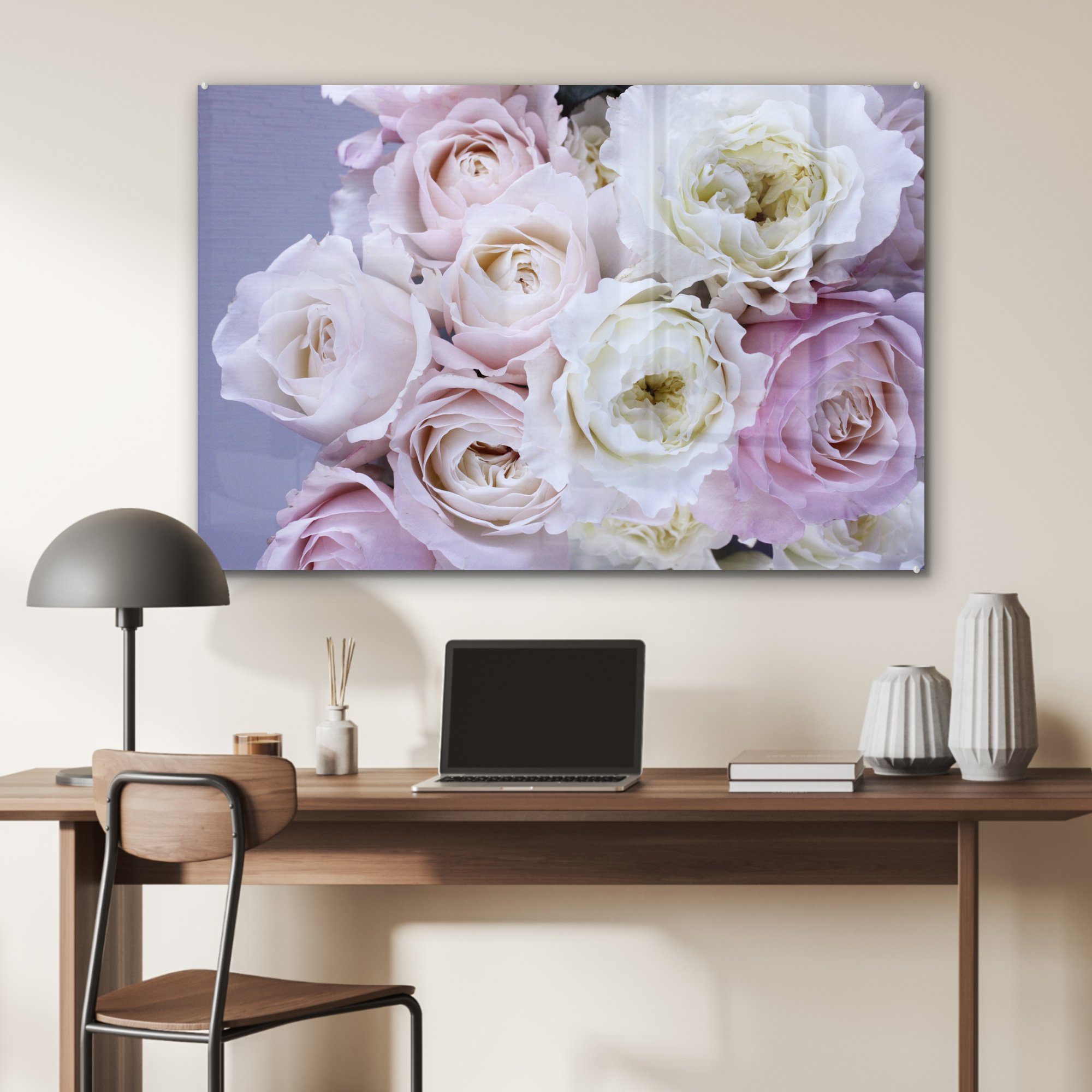 Schlafzimmer MuchoWow Blumen & Acrylglasbild Wohnzimmer - - Acrylglasbilder St), Rosen Lila, (1