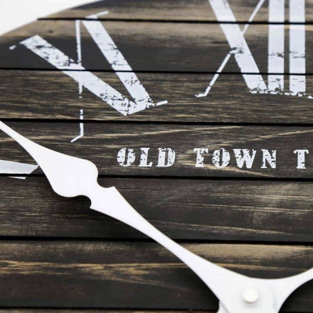 K&L Wall Art Wanduhr XL Landhaus Uhr schwarz Wanduhr aus Holz 45cm große Holzuhr (lautloses Uhrwerk ohne Ticken)