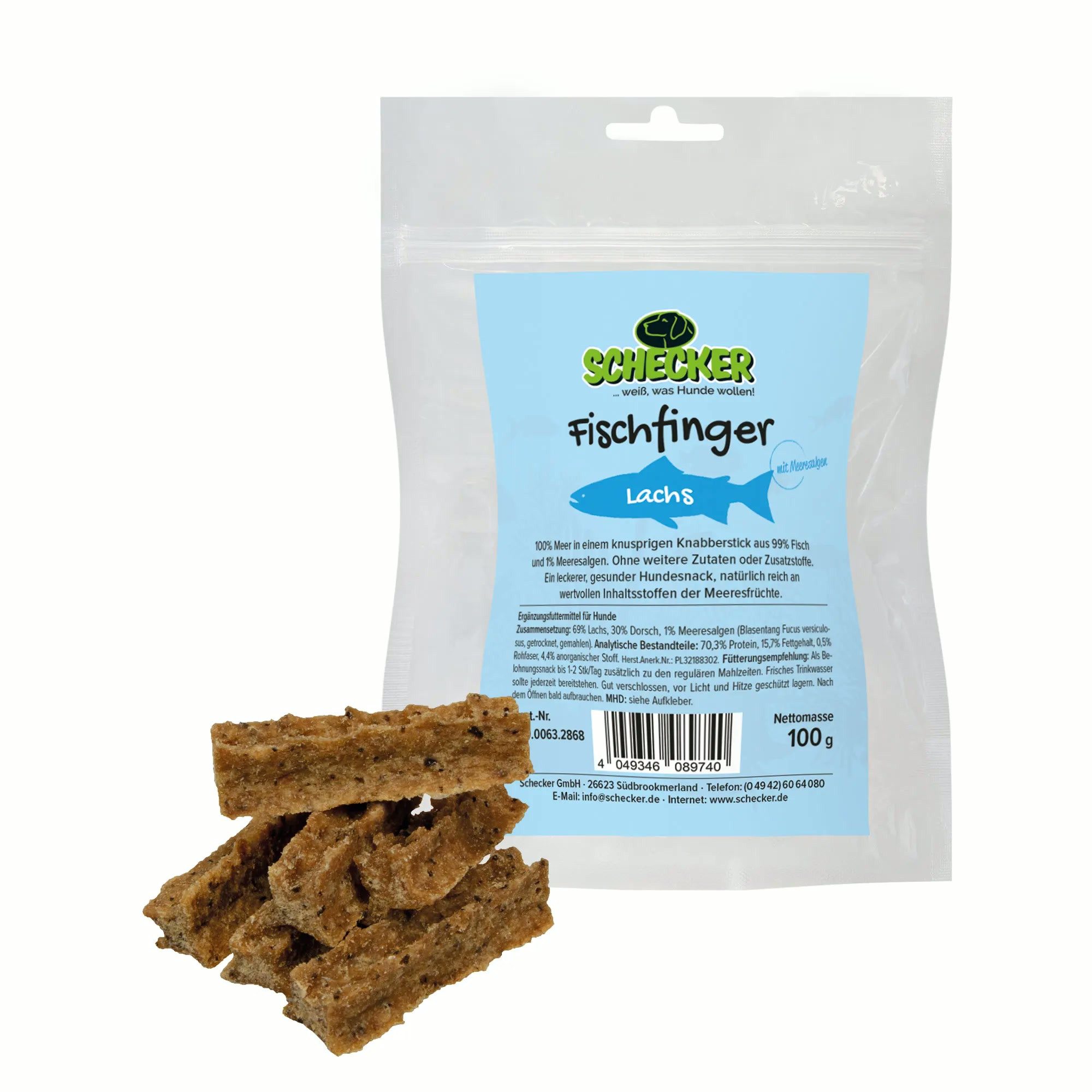 Schecker Schecker Knabbersnack Fischfinger - 99 % Fisch Lachs