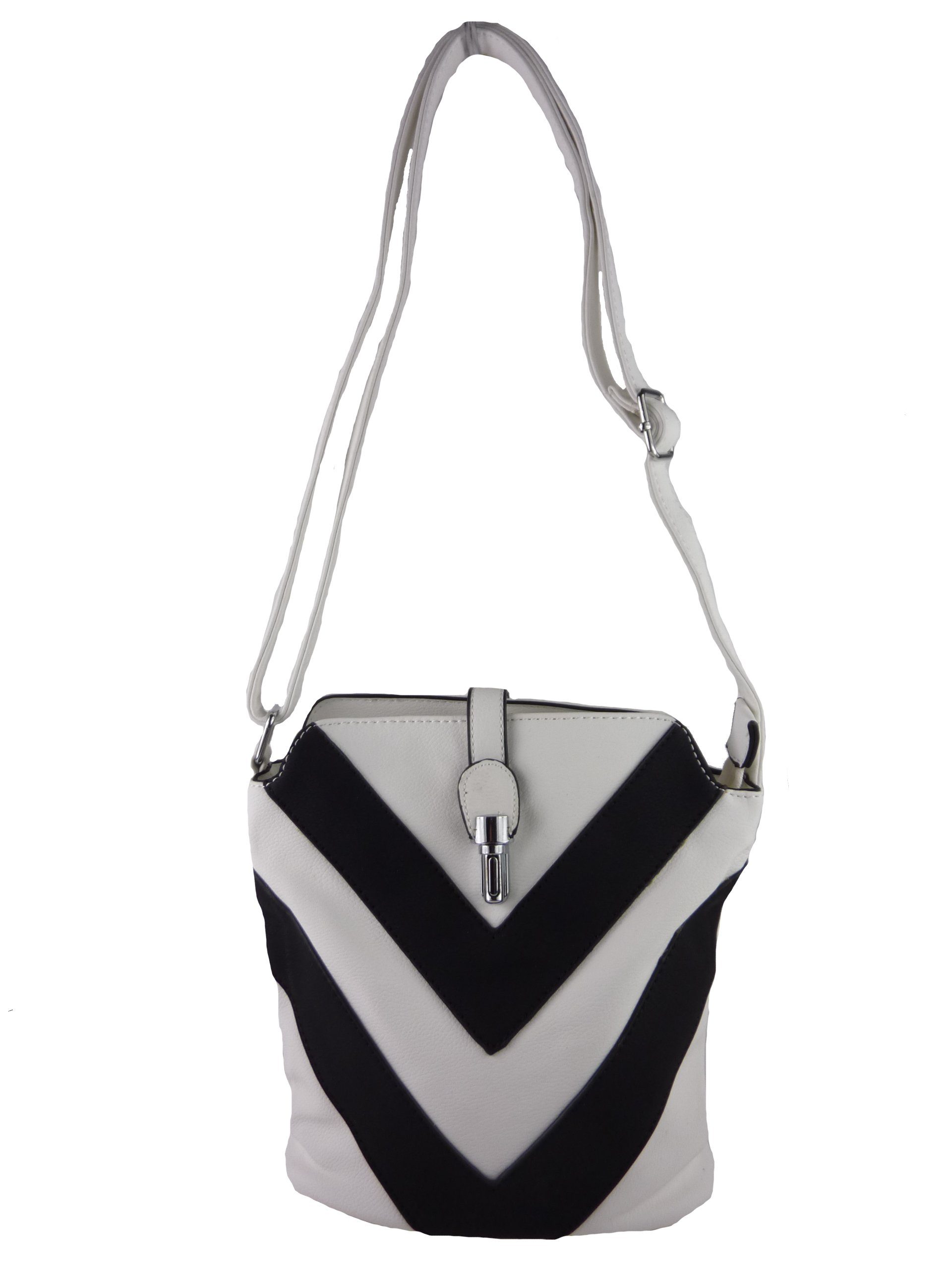 Taschen4life Umhängetasche over Streifen kleine H0447, cross umhängen Tasche weiß/schwarz & Muster zum als tragbar, zweifarbiges Schultertasche