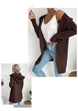 FIDDY Strickjacke Damen-Strickpullover-Cardigan-Mantel mit Kapuze