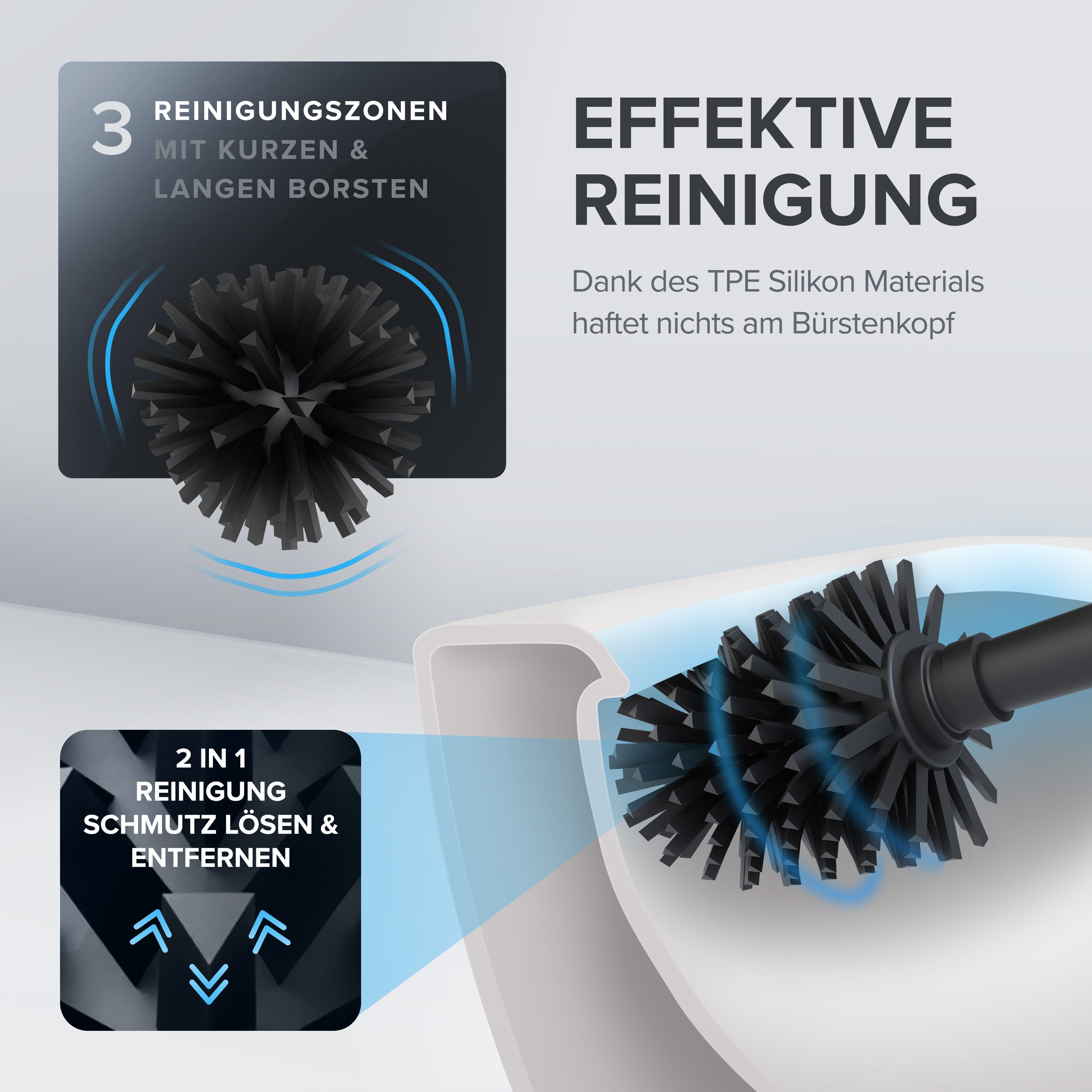 ovimar WC-Reinigungsbürste, (Packung, 2-tlg., 2), aus Edelstahl in Schwarz zur