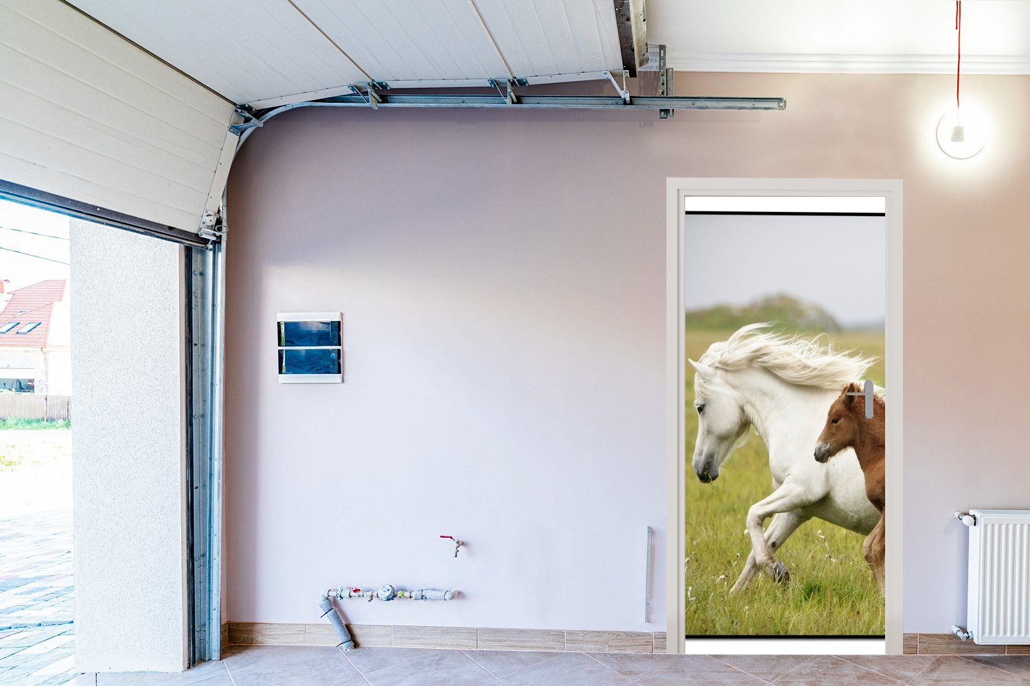 Türaufkleber, - bedruckt, Matt, für Tür, St), Gras, - cm 75x205 Pferde (1 Fototapete MuchoWow Tiere Türtapete