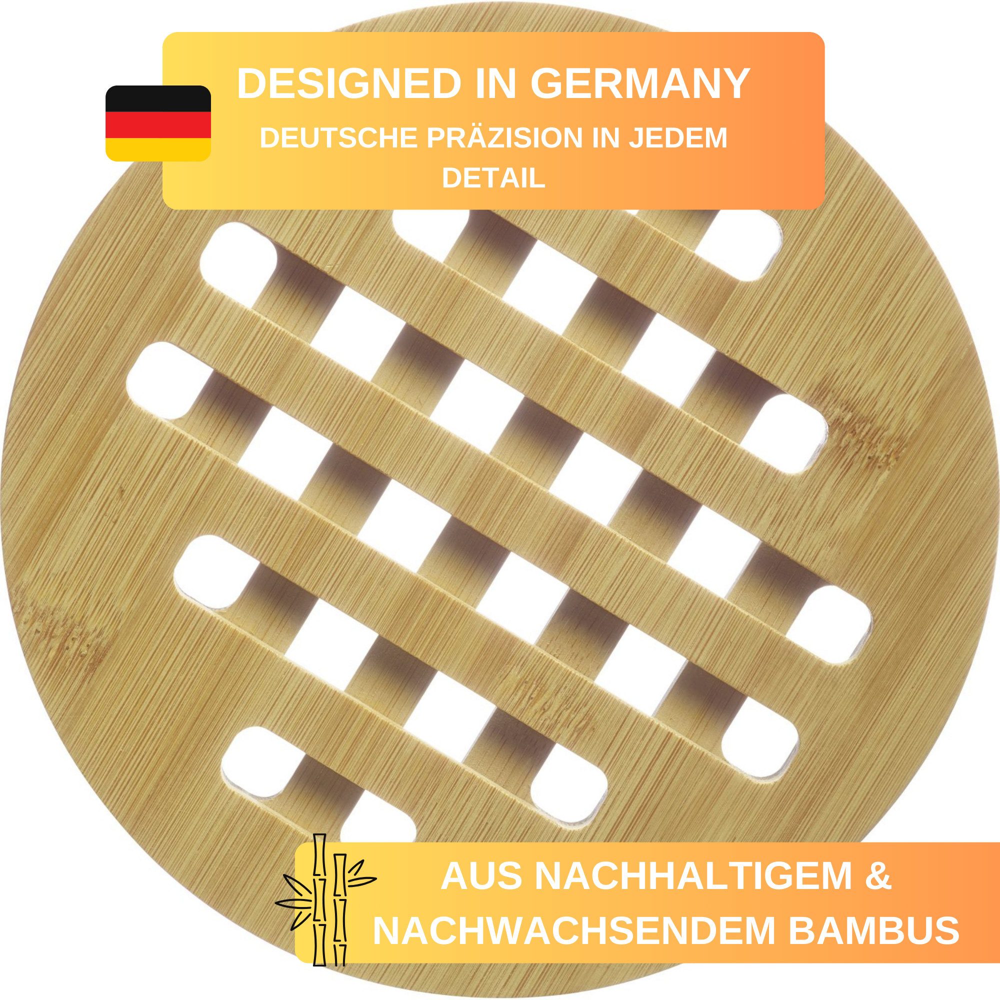 Thiru Topfuntersetzer praktisches 2er Set aus nachhaltigem Bambus, 2-tlg., praktisches 2er Set, aus nachhaltigem und nachwachsendem Bambus