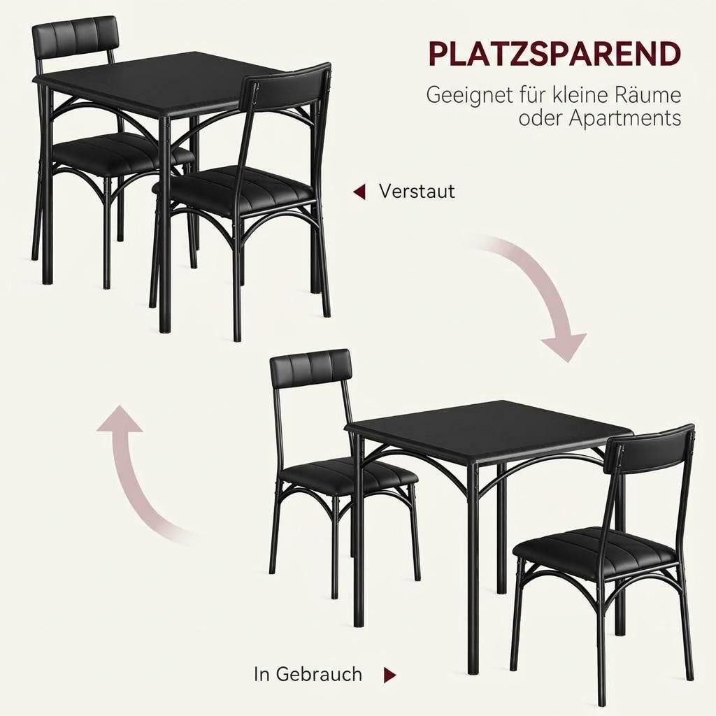 GarveeMore Essgruppe Ktichen Tisch mit 2 Stühlen für Küche & Esszimmer, Kompaktes Esszimmer-Set für kleine Räume(mit 2 Weiches Kissen Stühlen) – Bild 3 von 5