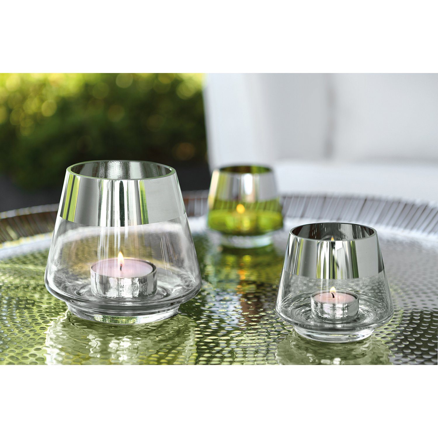 Fink Teelichthalter JONA Teelichthalter - H.13cm - Glas/ Silberfolie - transparent (1xTeelichthalter, 1 St., Leuchte - Geschenk für Frauen), Windlicht Teelicht Kerzenhalter - Eleganter Kerzenleuchter für Zuhause
