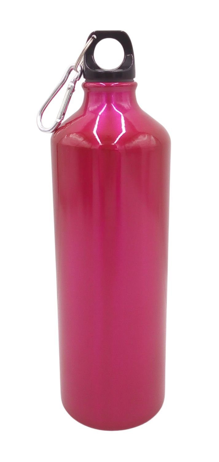 BURI Trinkflasche Aluminium Trinkflasche 1000ml farbig mit Karabiner Wasserflasche Sport pink