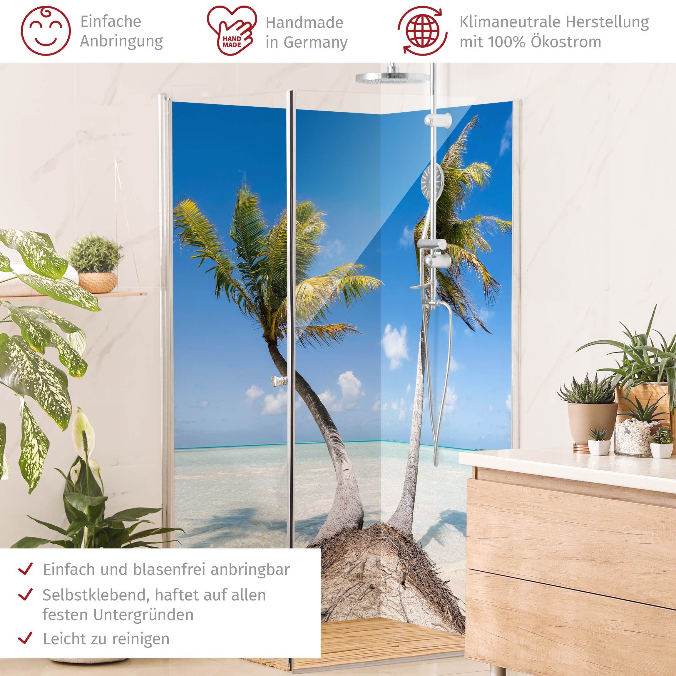 Thumbnail - Bilderdepot24 Badrückwand Strand blau Duschrückwand ohne Bohren Dusche Natur, (2-tlg., Hart-Folie Smart matt 0,35 mm), f...