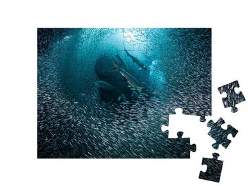 puzzleYOU Puzzle Raubfische auf der Jagd im Fischschwarm, 48 Puzzleteile, puzzleYOU-Kollektionen Fische, Fische & Wassertiere