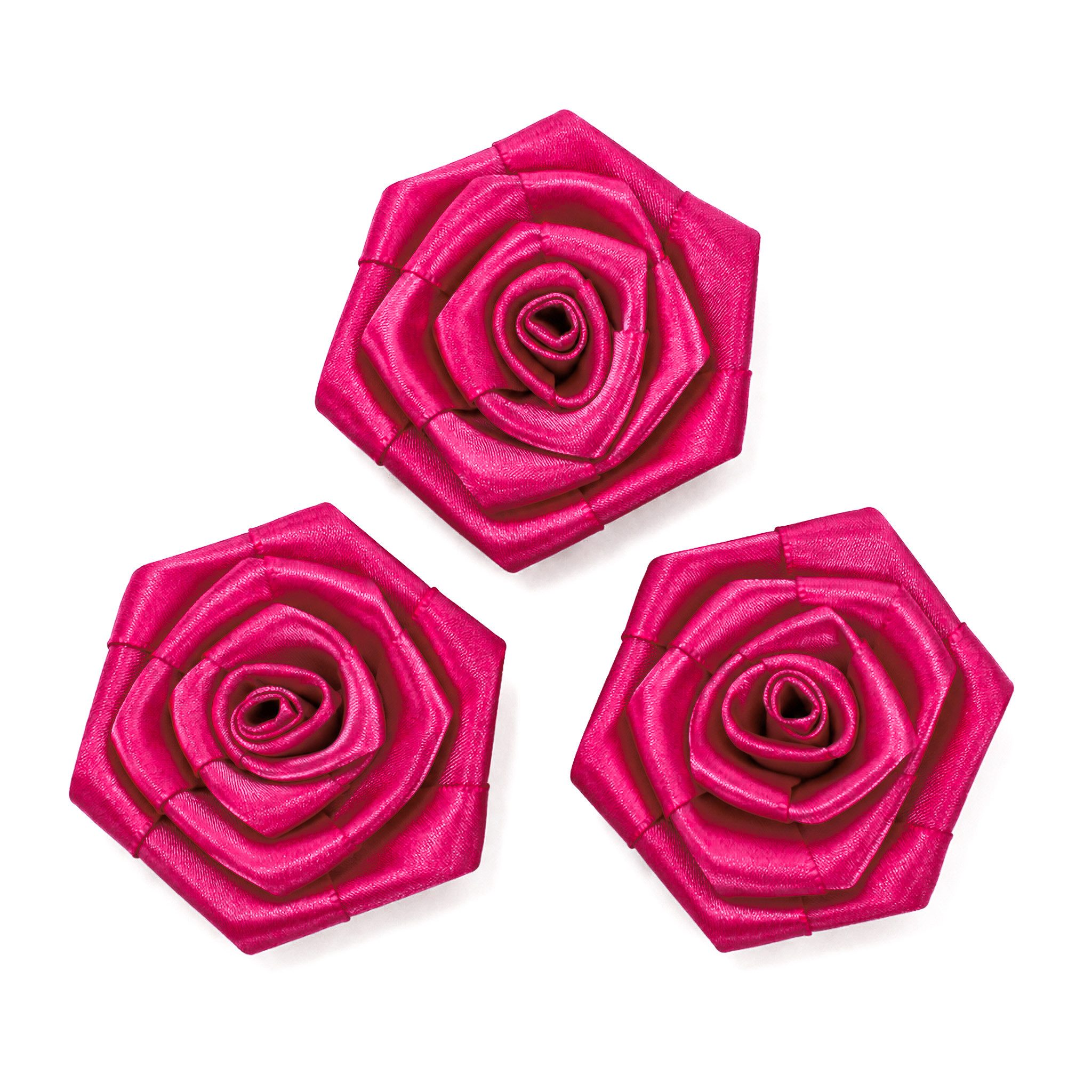 Creativery Streudeko, Satinrosen 6cm zum Basteln & Aufnähen 3 Stück Fuchsia / Pink