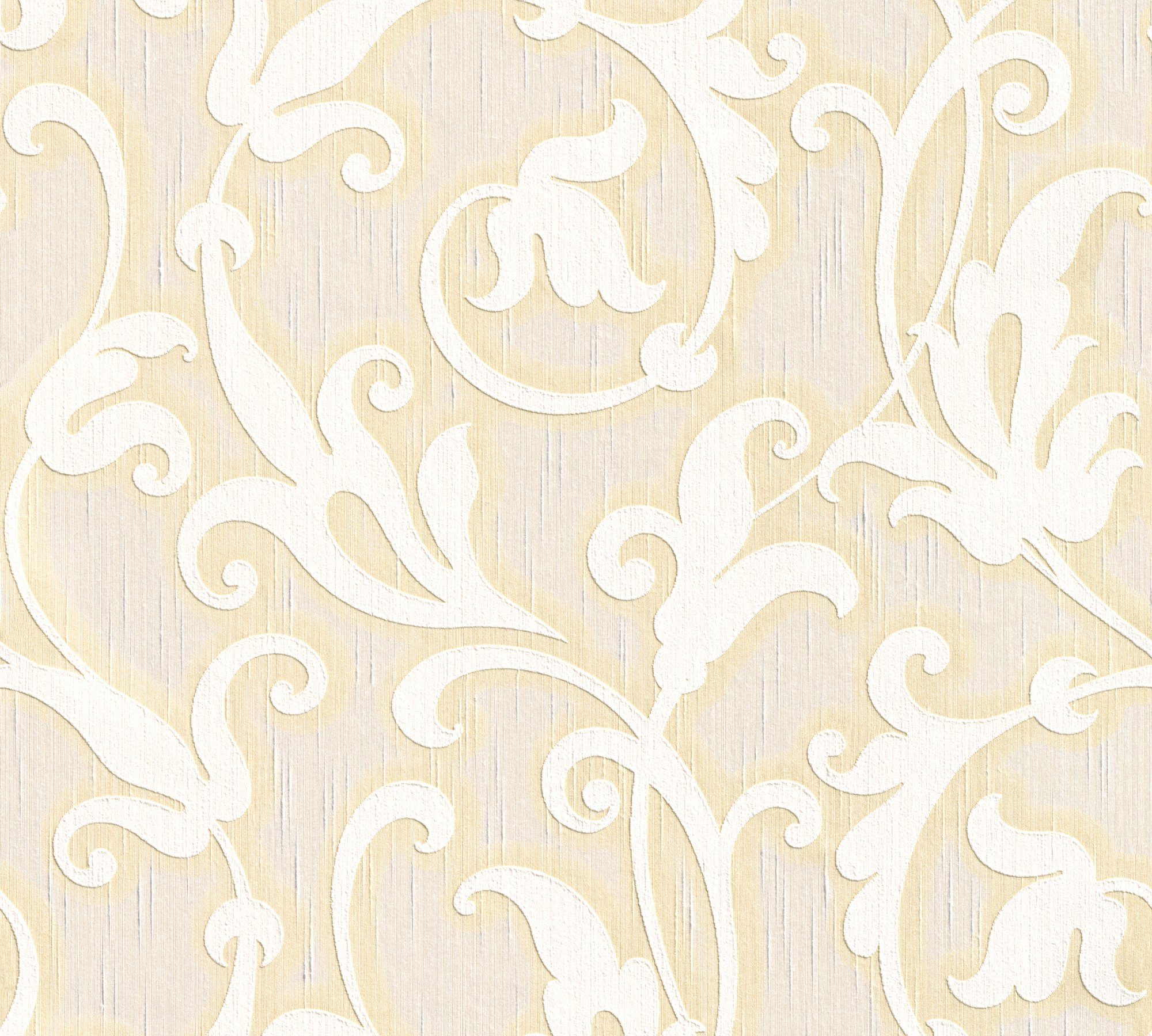 Tessuto, Paper samtig, Textiltapete Barock, Architects Barock floral, Tapete creme/beige/gold