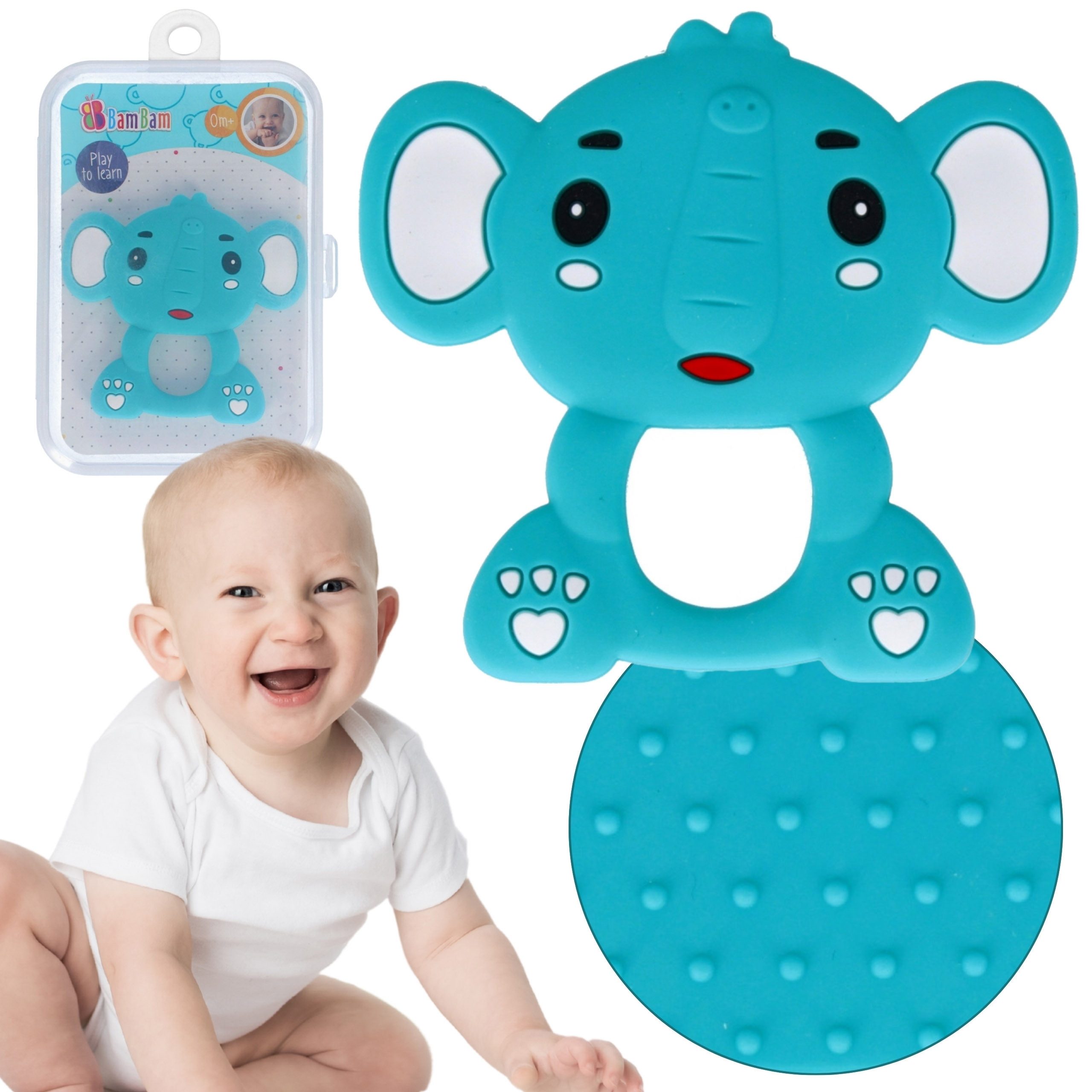 BAM BAM Beißring Beißring Elefant, beruhigend, in einer Box, weich BamBam 0m+