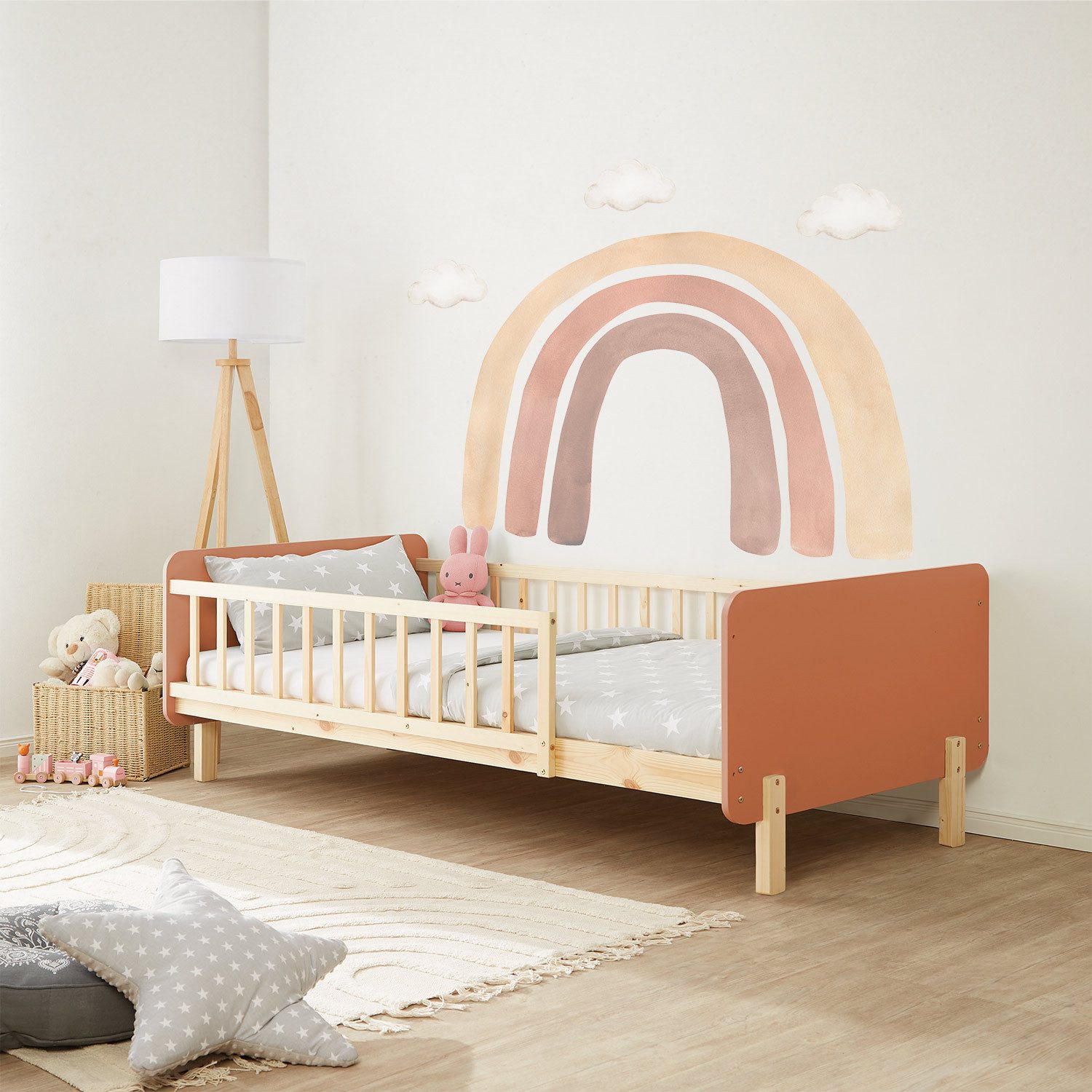 Homestyle4u Holzbett Kinderbett 90x200 Einzelbett Rausfallschutz günstig online kaufen