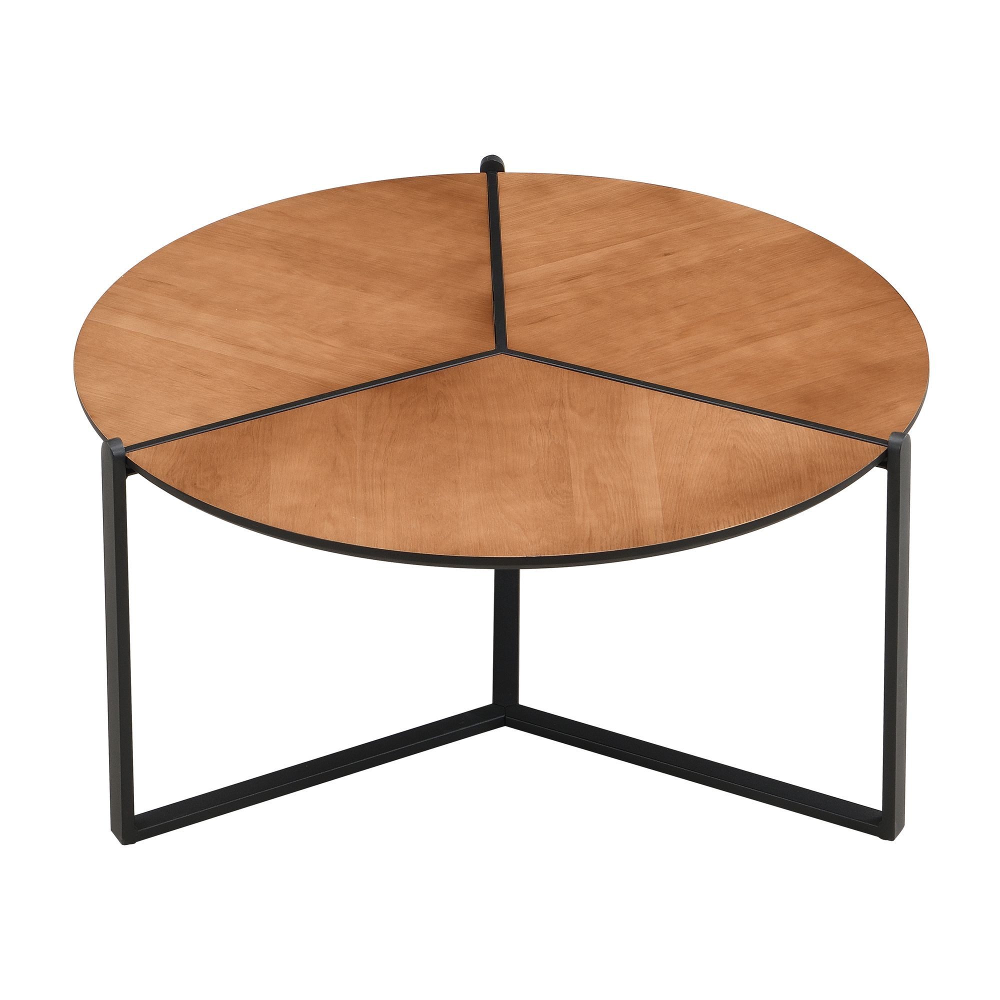 Wohnling Couchtisch WL7.651 Sofatisch 80cm MDF Holzoptik Wohnzimmertisch Beistelltisch (Runde Ablagefläche mit markanter Aufteilung), Stabiles Gestell aus pulverbeschichtetem Metall