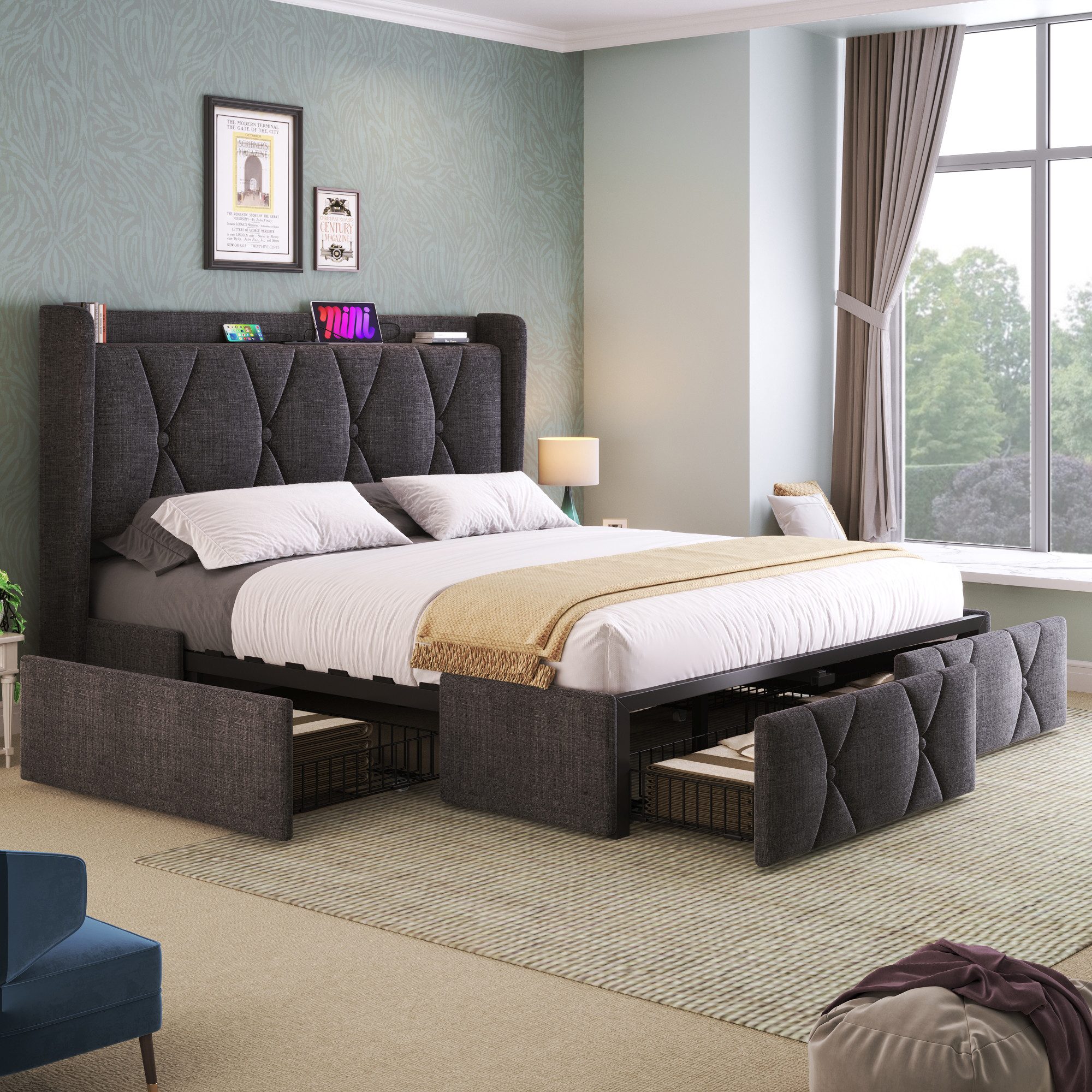 MODFU Polsterbett mit Steckdosen & USB günstig online kaufen