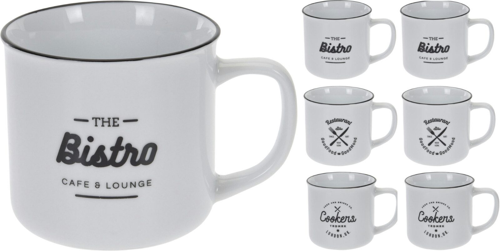 Koopman Becher Kaffeebecher Cafe Kaffeetasse Heißgetränke Trinkbecher 320ml, Porzellan, 12er Set, Porzellan, 320ml, Kaffeetasse, Teetasse