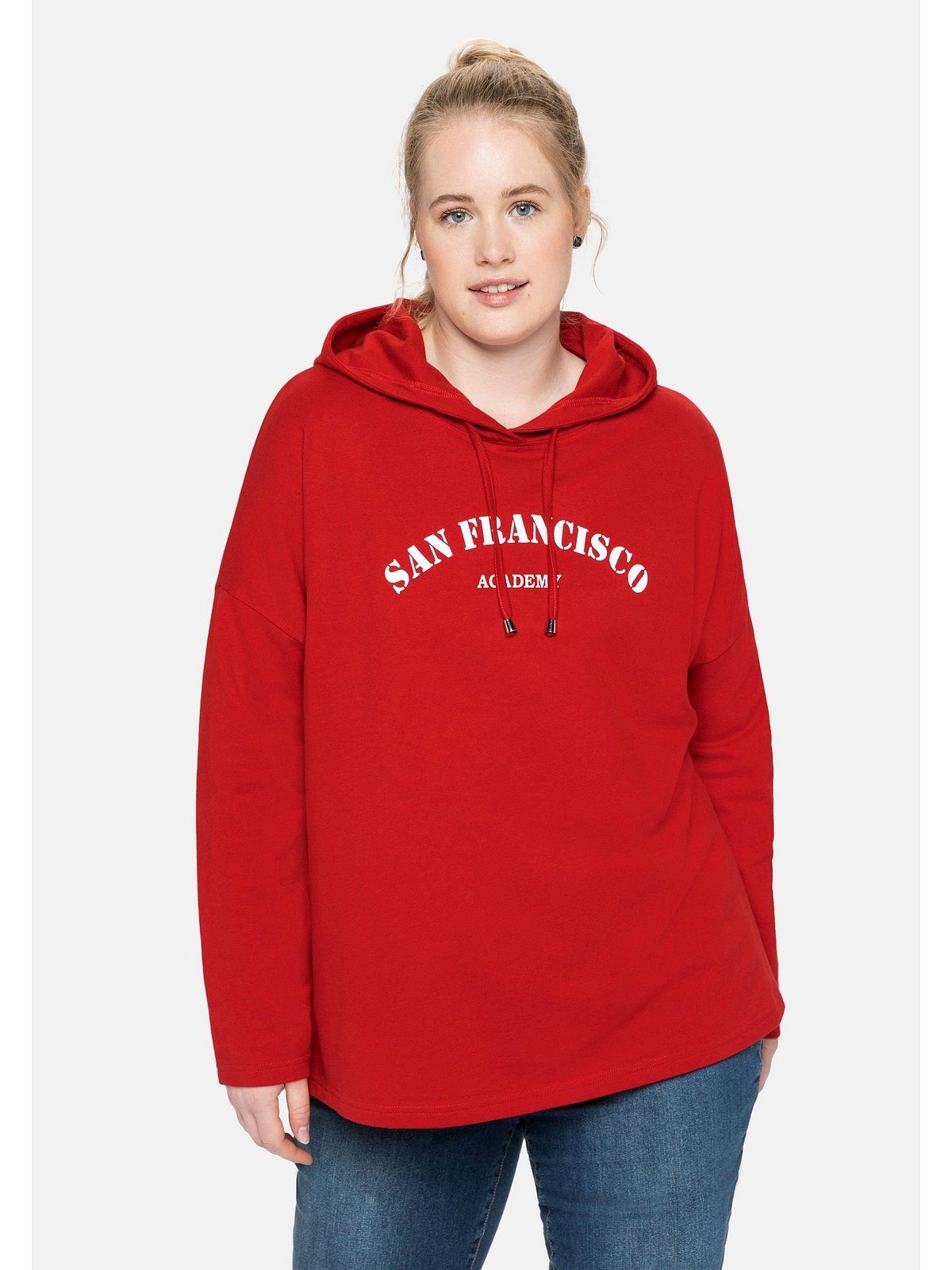 Sheego Kapuzensweatshirt Große Größen mit Frontdruck, in A-Linie