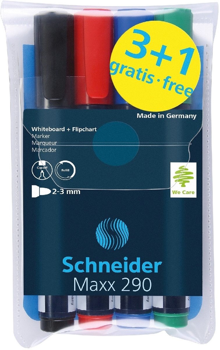 SCHNEIDER Whiteboard Marker Board-Marker Maxx 290 nachfüllbar 2-3 mm sortiert 4er Etui