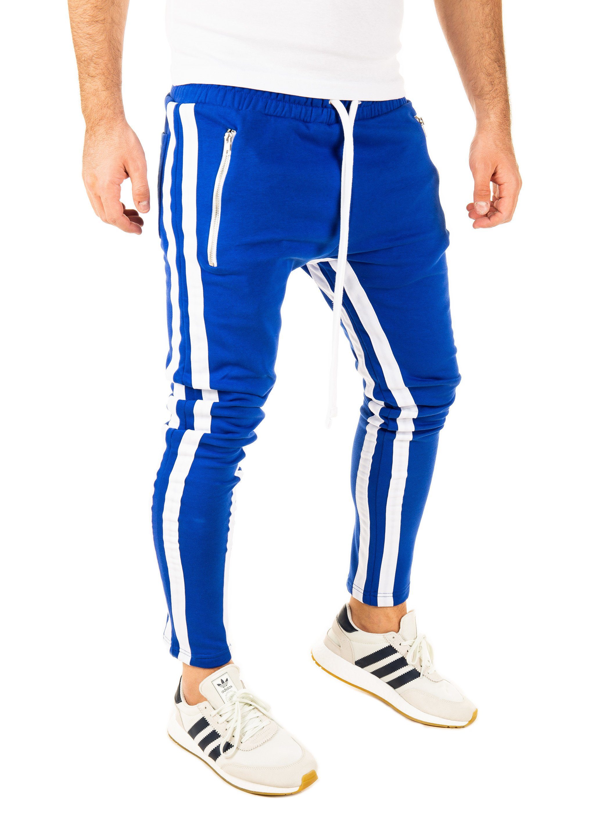 Pittman Jogginghose PITTMAN - Retro Track Pant 2 Stripes (1-tlg) mit elastischem, Bund mit Kordelzug Blau (blue/white 0301)