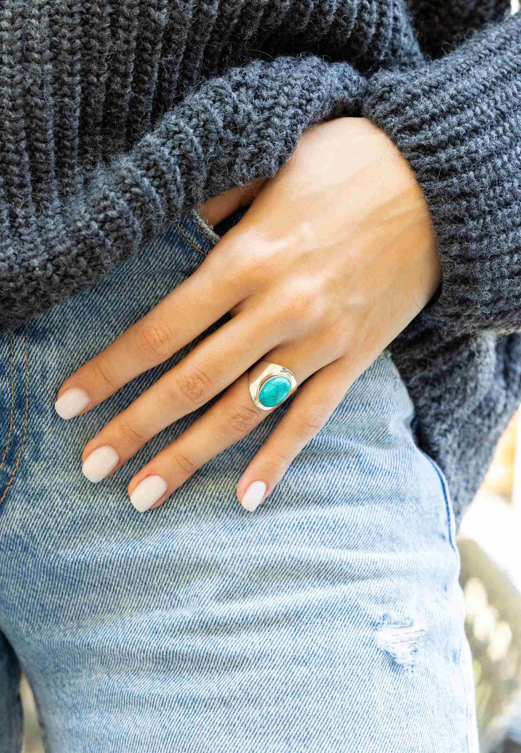 mantraroma Silberring RAHMAT aus 925 Silber mit Türkis (Ring mit Schmuckbeu günstig online kaufen