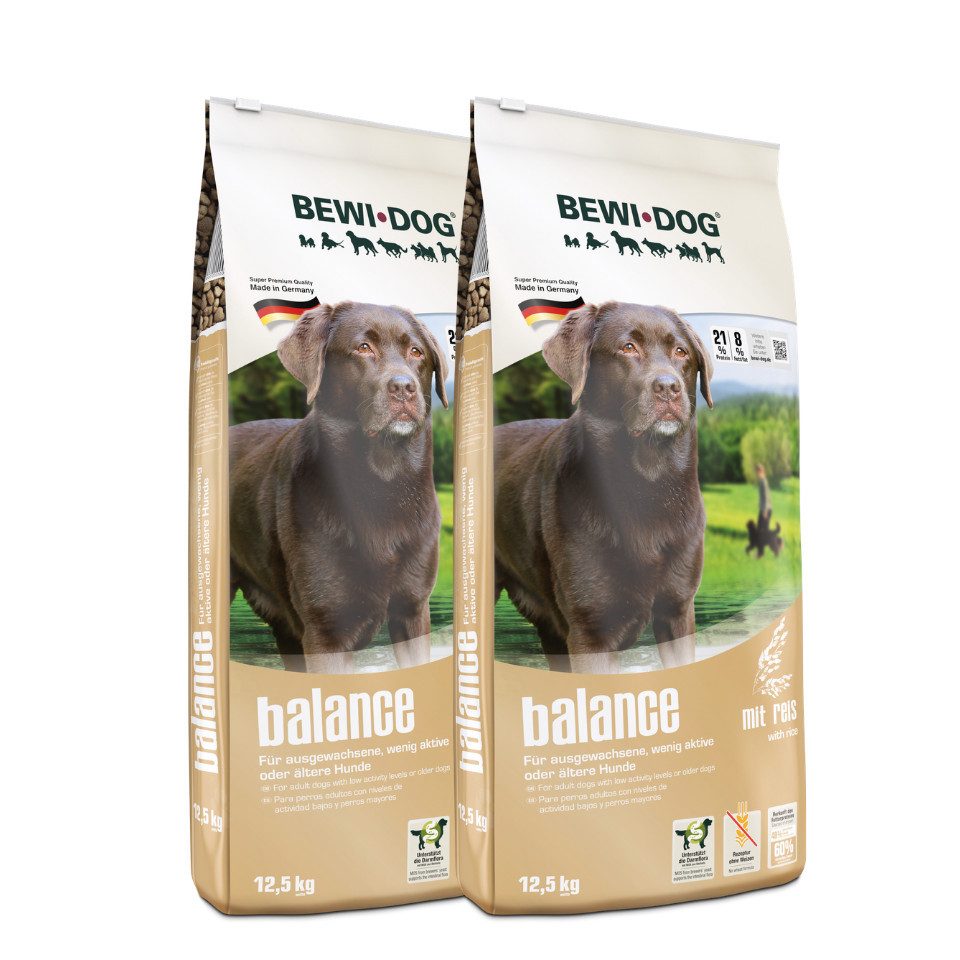 Bewi Dog Balance mit Reis - Trockenfutter für ältere oder wenig aktive Hunde 2x12,5kg, Trockenfutter für: Hunde