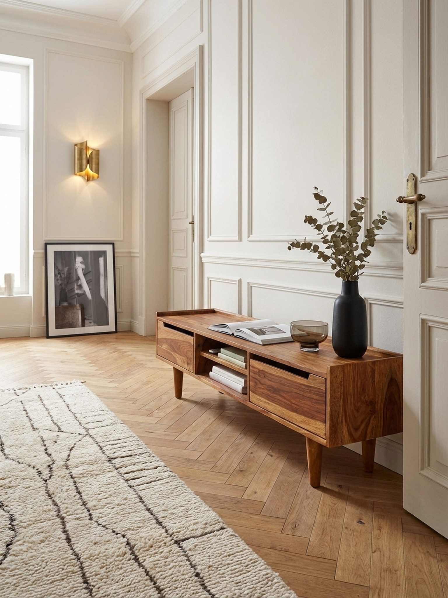 KADIMA DESIGN Lowboard Lowboard Massivholz 145x43x35 cm TV-Kommode zwei Türen Fernsehtisch (Fernsehkommode Wohnzimmer), Design TV-Schrank Hoch, Fernsehtisch Fernsehschrank Modern