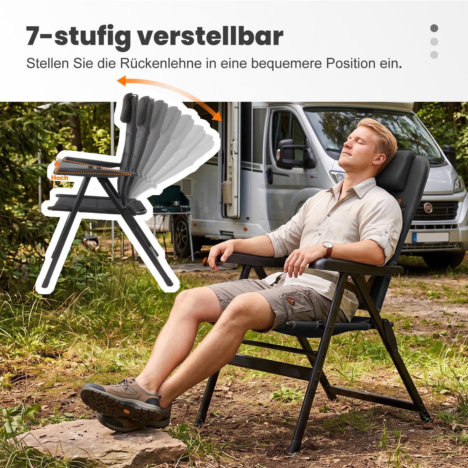 HOMECALL Klappstuhl Hochlehner Campingstuhl Gartenstuhl Gepolstert Faltstuhl Balkonstuhl (150 KG Belastbar Erstellbare Kopfstutze Anglerstuhl,Groß und Hoch, 2 S – Bild 5 von 5
