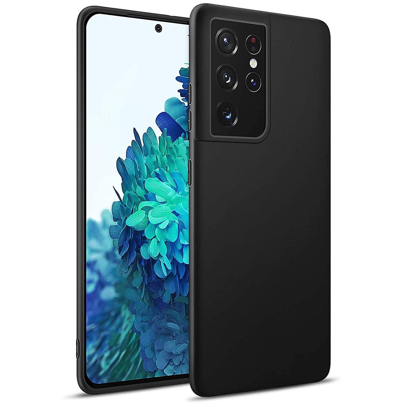 CoolGadget Handyhülle Handy Schutzhülle für Samsung Galaxy S21 Ultra matt schwarz 6,8 Zoll, Silikon TPU Hülle Schutz Tasche Cover schlicht Slim Case