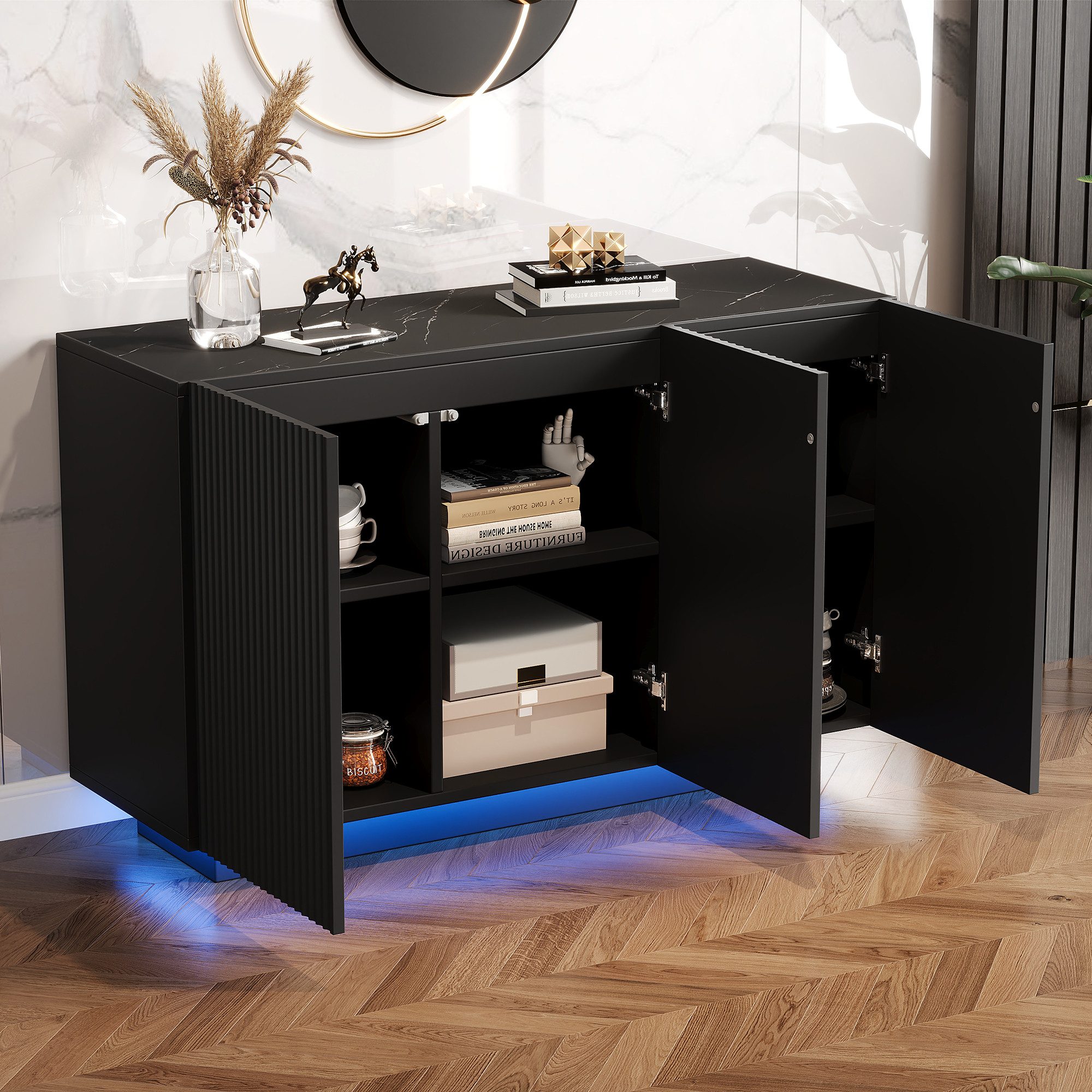 Merax Sideboard in Schwarz-Marmoroptik (1 St., Buffetschrank mit Push-to-Op günstig online kaufen
