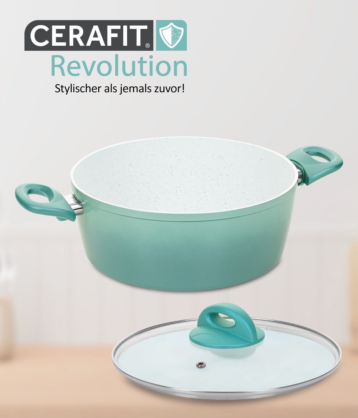 Genius Kasserolle Cerafit Revolution Stielkasserolle Ø 18 cm Antihaftbeschichtung, Keramik (1 ner), Innovative ThermoSpeed-Induktions-Technologie