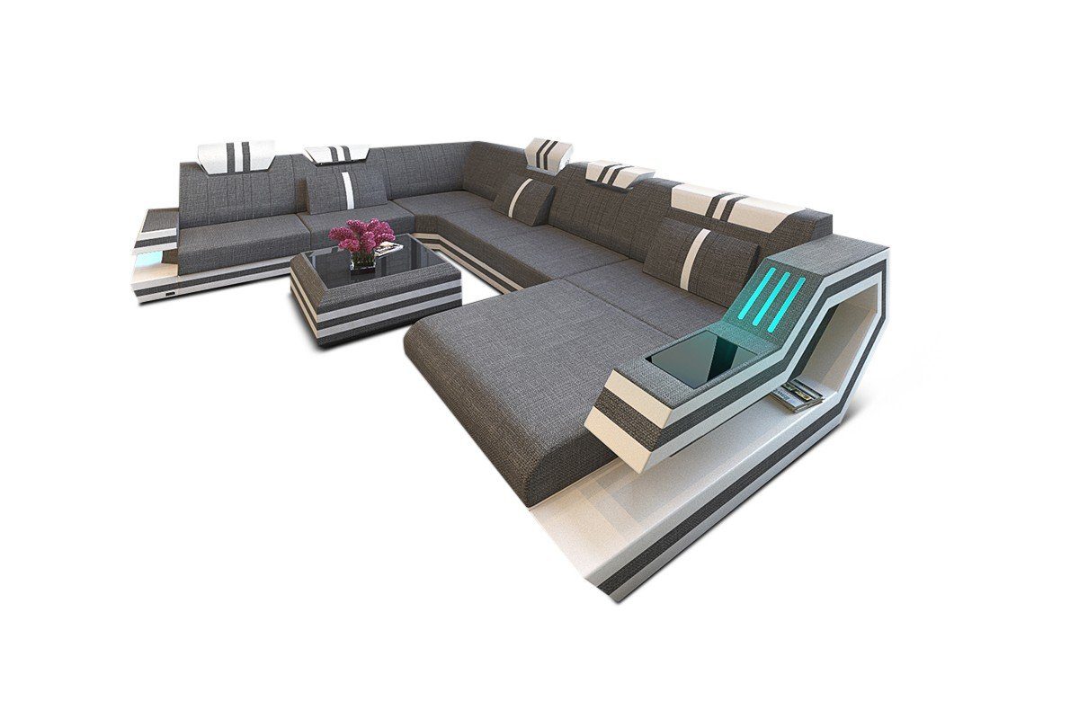 Ravenna mit XXL Stoff Couch Sofa Wohnlandschaft Sofa Dreams wahlweise Strukturstoff Polster grau-weiß H Bettfunktion Stoffsofa,