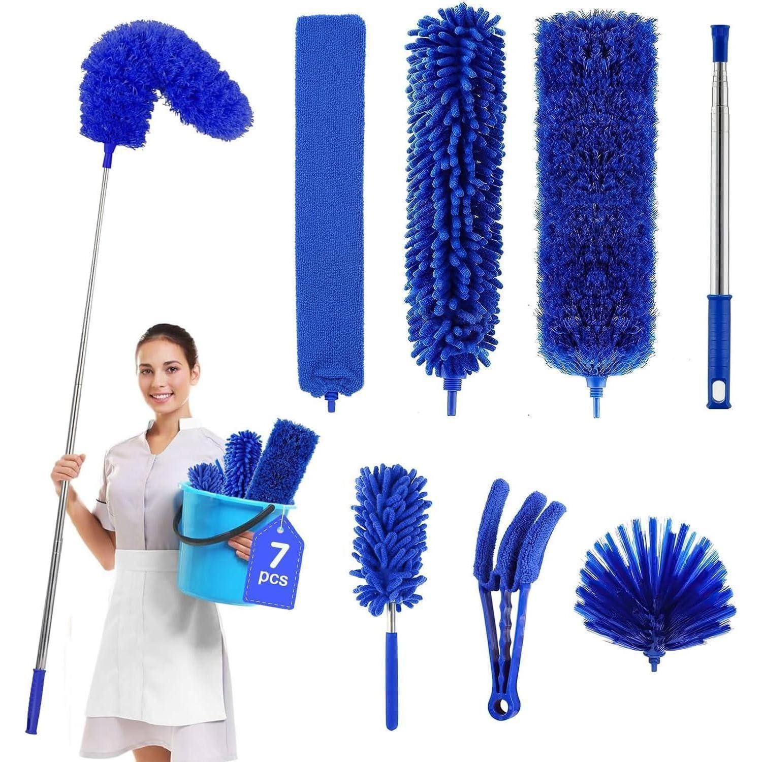 LuxusKollektion Staubwedel Teleskop Staubwedel 2.6m Blau 7tlg