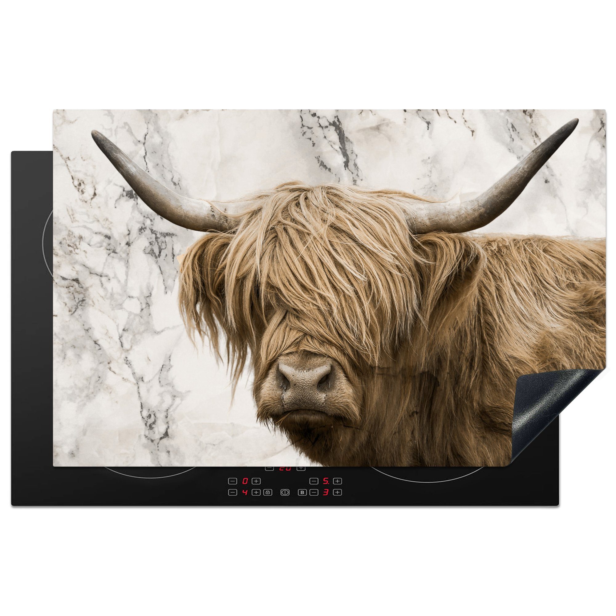 Highlander Schottischer tlg), Marmor MuchoWow Vinyl, die Herdblende-/Abdeckplatte Induktionskochfeld 81x52 für Schutz - Tiere, (1 küche, - cm, Ceranfeldabdeckung