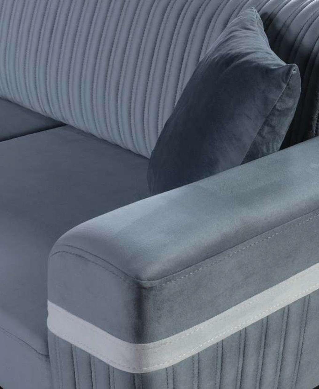 JVmoebel Sofa Luxus 3+3+1 Sofagarnitur 3 Set Sessel Blau, Sitzer Stoff Sofa Teile