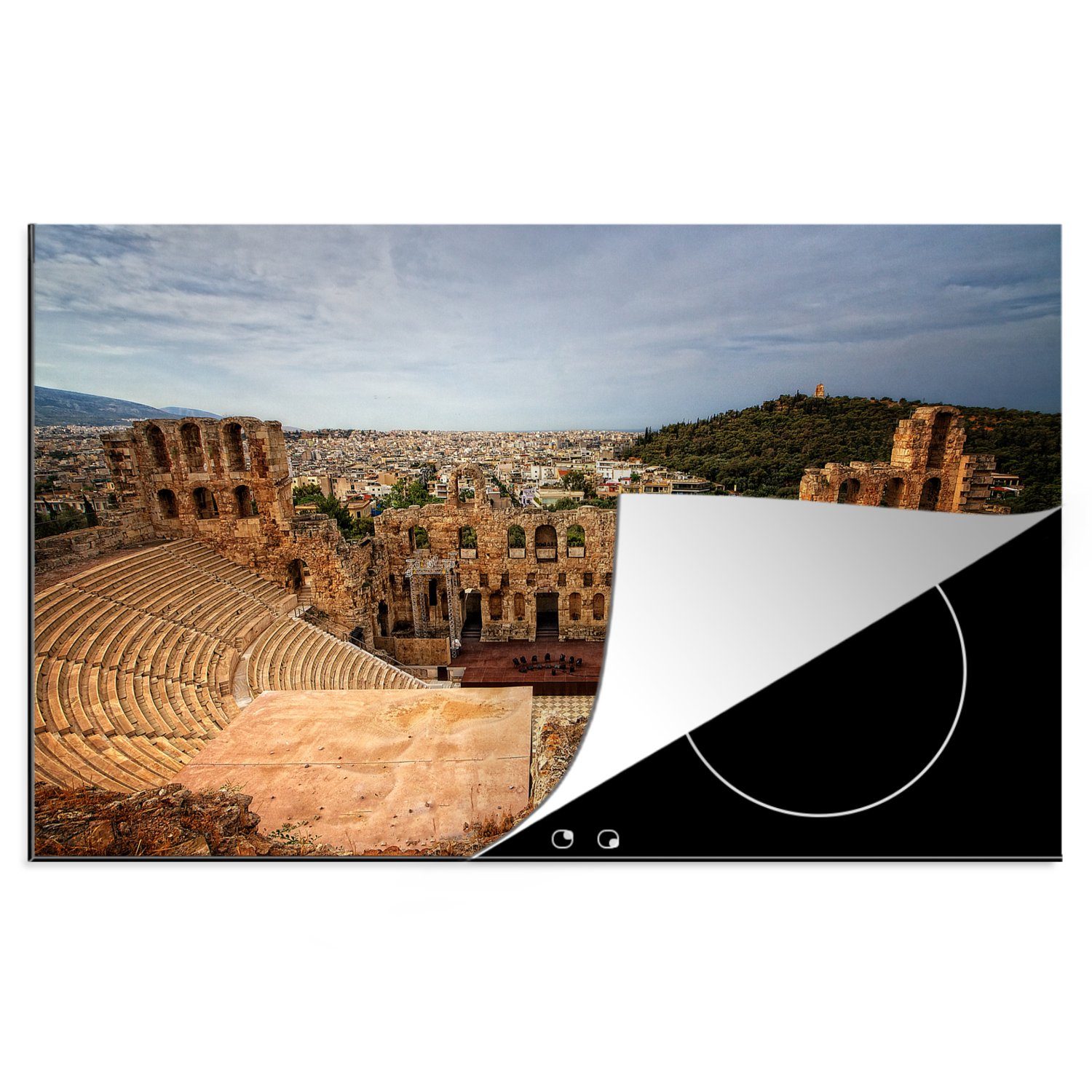 MuchoWow Herdblende-/Abdeckplatte Athen - Griechenland - Amphitheater, Vinyl, (1 tlg), 81x52 cm, Induktionskochfeld Schutz für die küche, Ceranfeldabdeckung