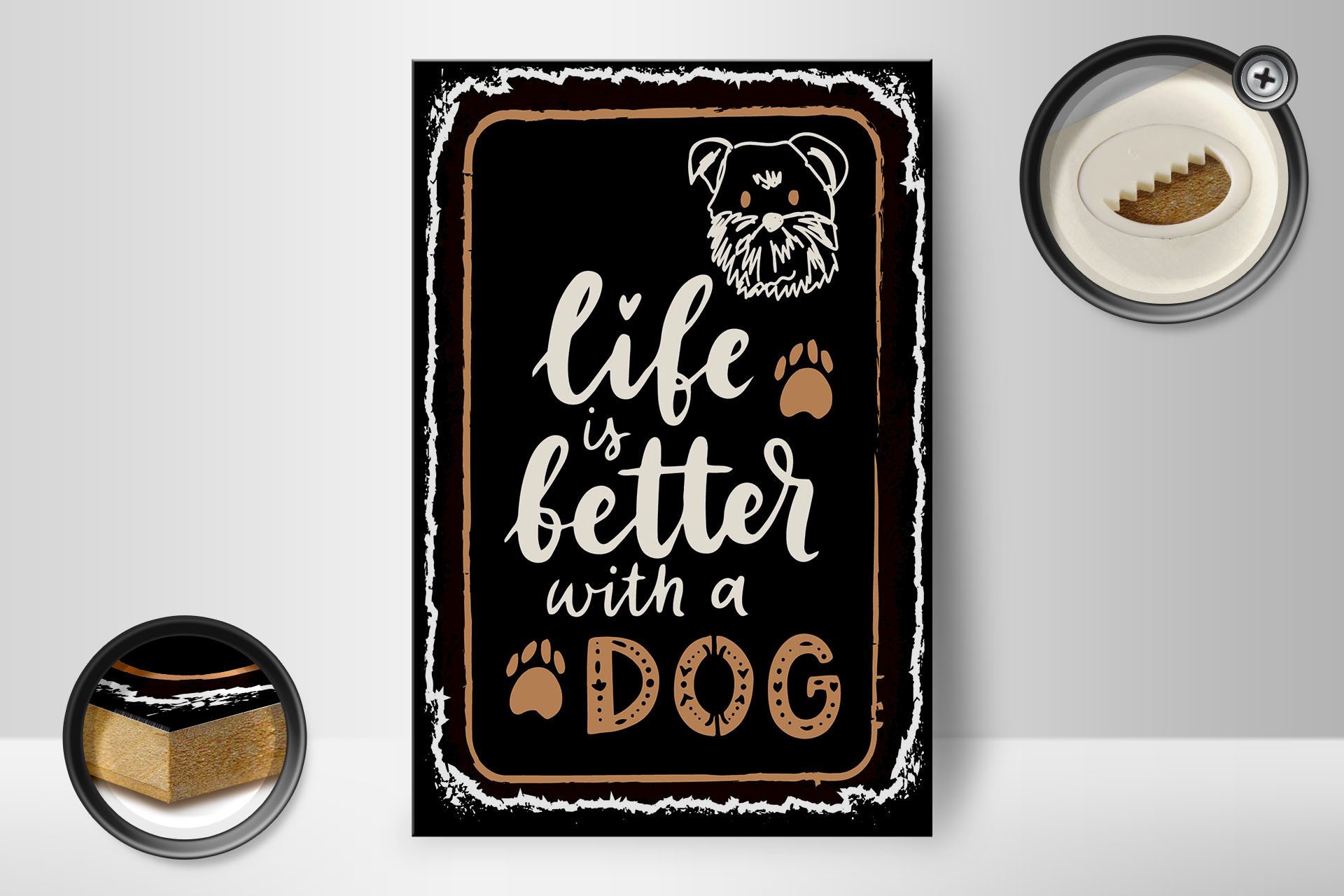 Femer GmbH Holzbild Spruch 12x18 cm Life is better with a Dog, (1 St), Glatte Holzfaserplatte (MDF), vorn beschichtet